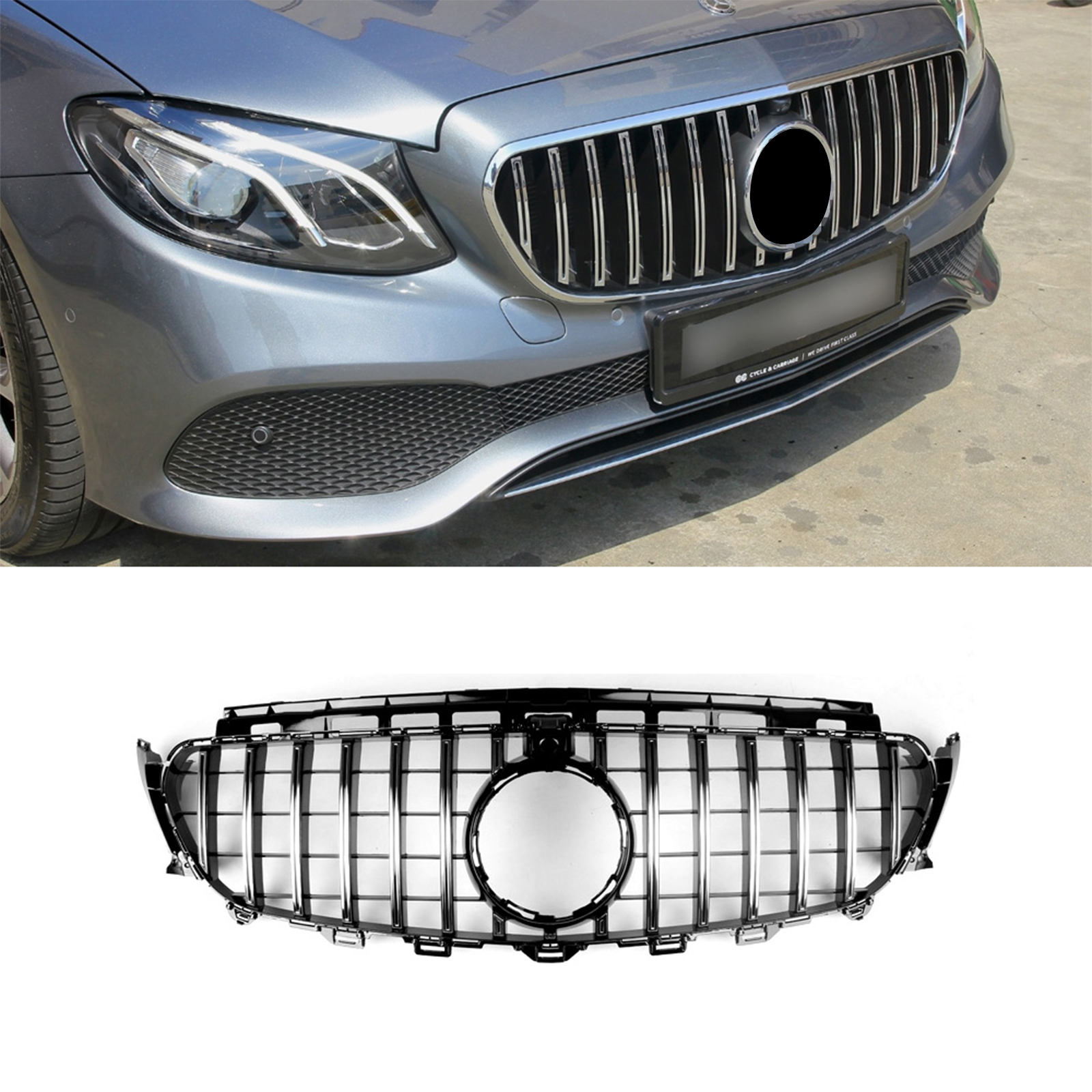 Mercedes E-Class W213 Front Grille Shiny Black Piano Black GTR Model 2016-2020 1