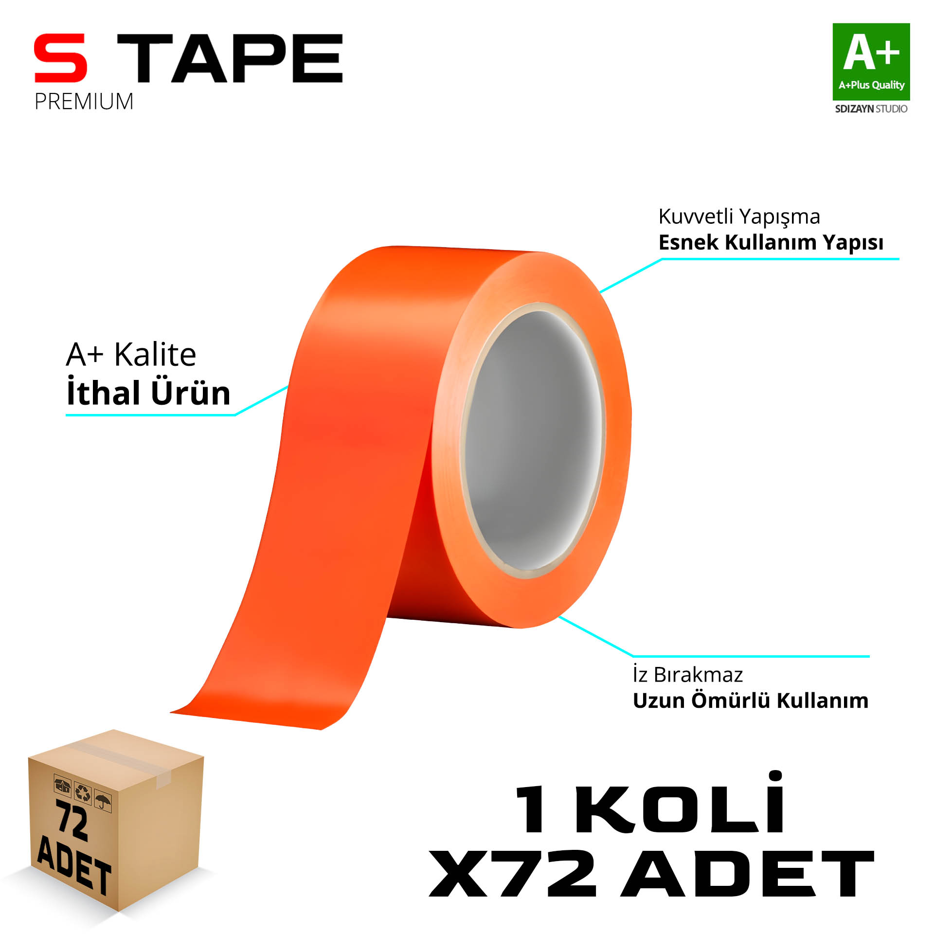 Oto Cam - Montaj Bandı İthal Turuncu 45mm x 33 Yd 72 li Koli A+Kalite 1