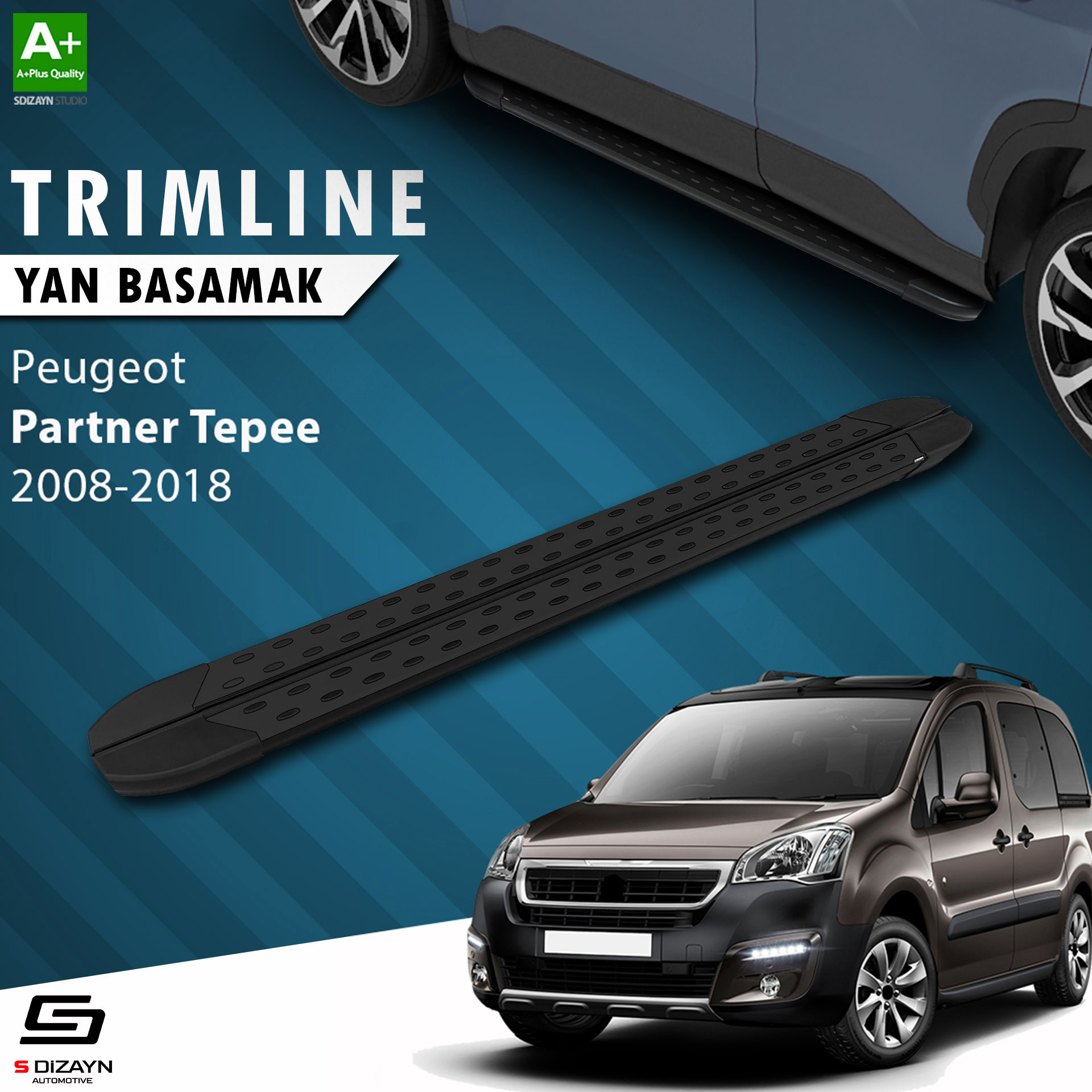 Peugeot Partner 2 Tepee TrimLine Siyah Yan Basamak 196 Cm 2008-2018 1