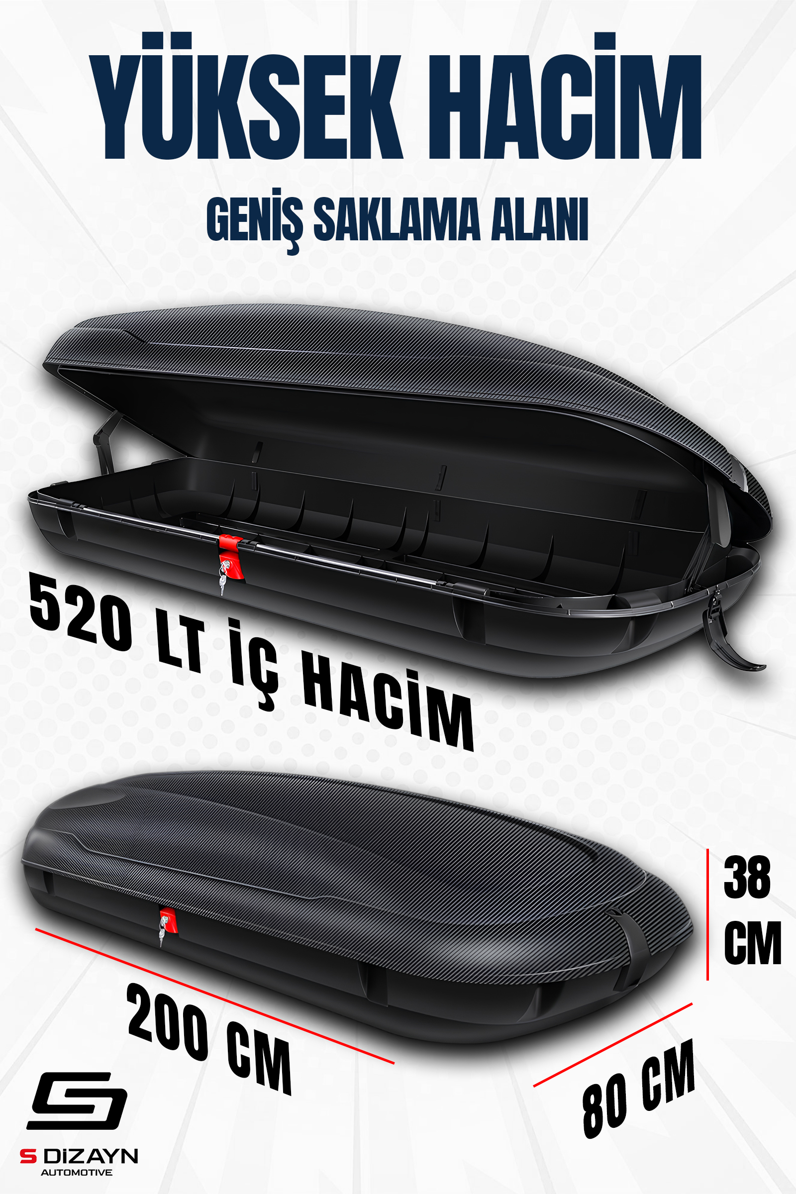 Araç Üzeri Port Bagaj Karbon Fiber Desen 520 Litre Enjeksiyon Plastik 2