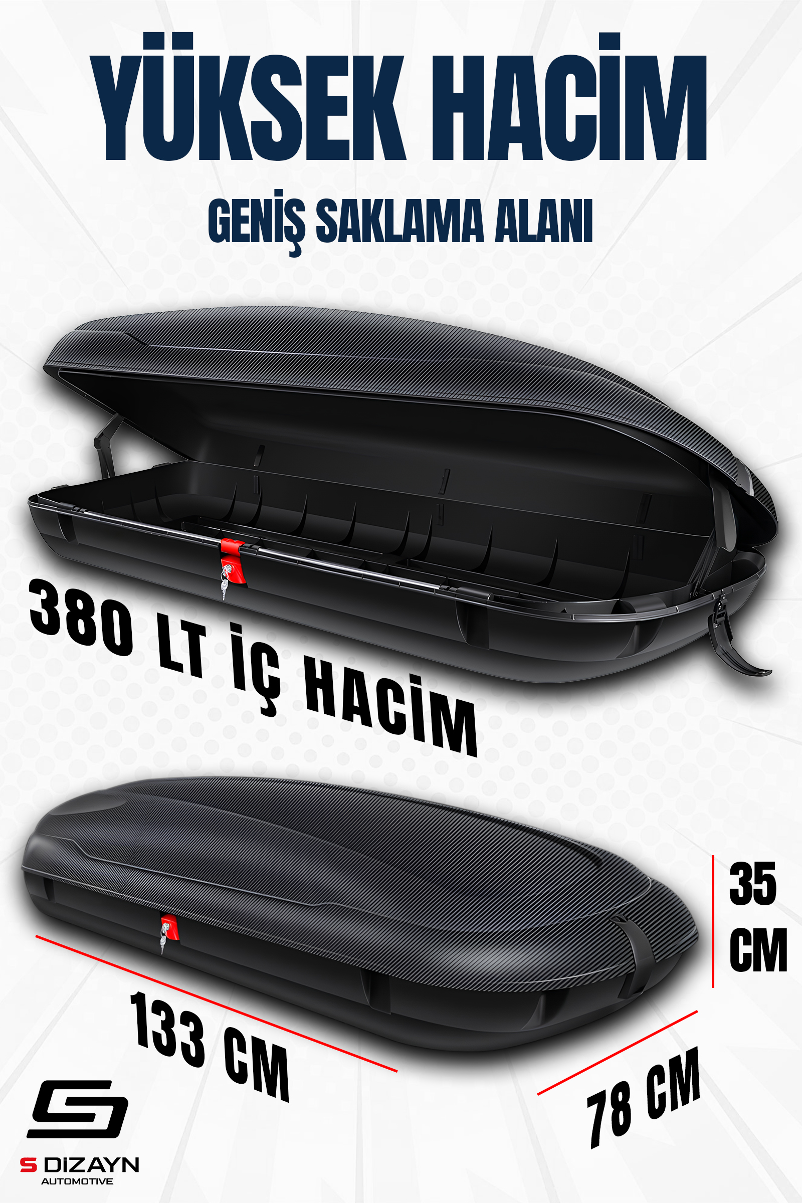 Araç Üzeri Port Bagaj Karbon Fiber Desen 380 Litre Enjeksiyon Plastik 2