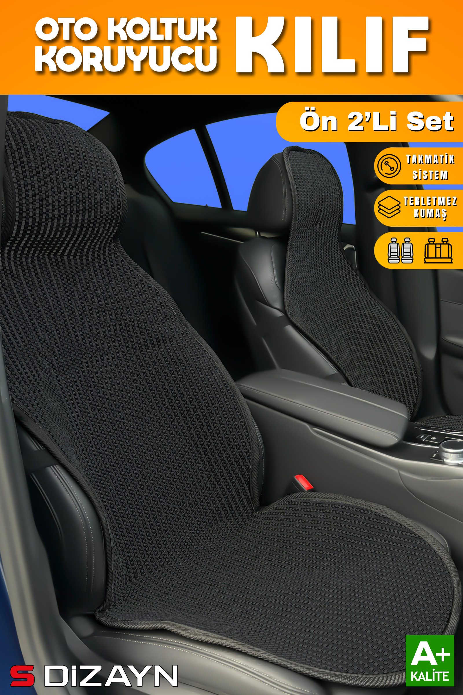 Car Seat Protective Cover Black Universal 2 Piece Front A+ Quality 1