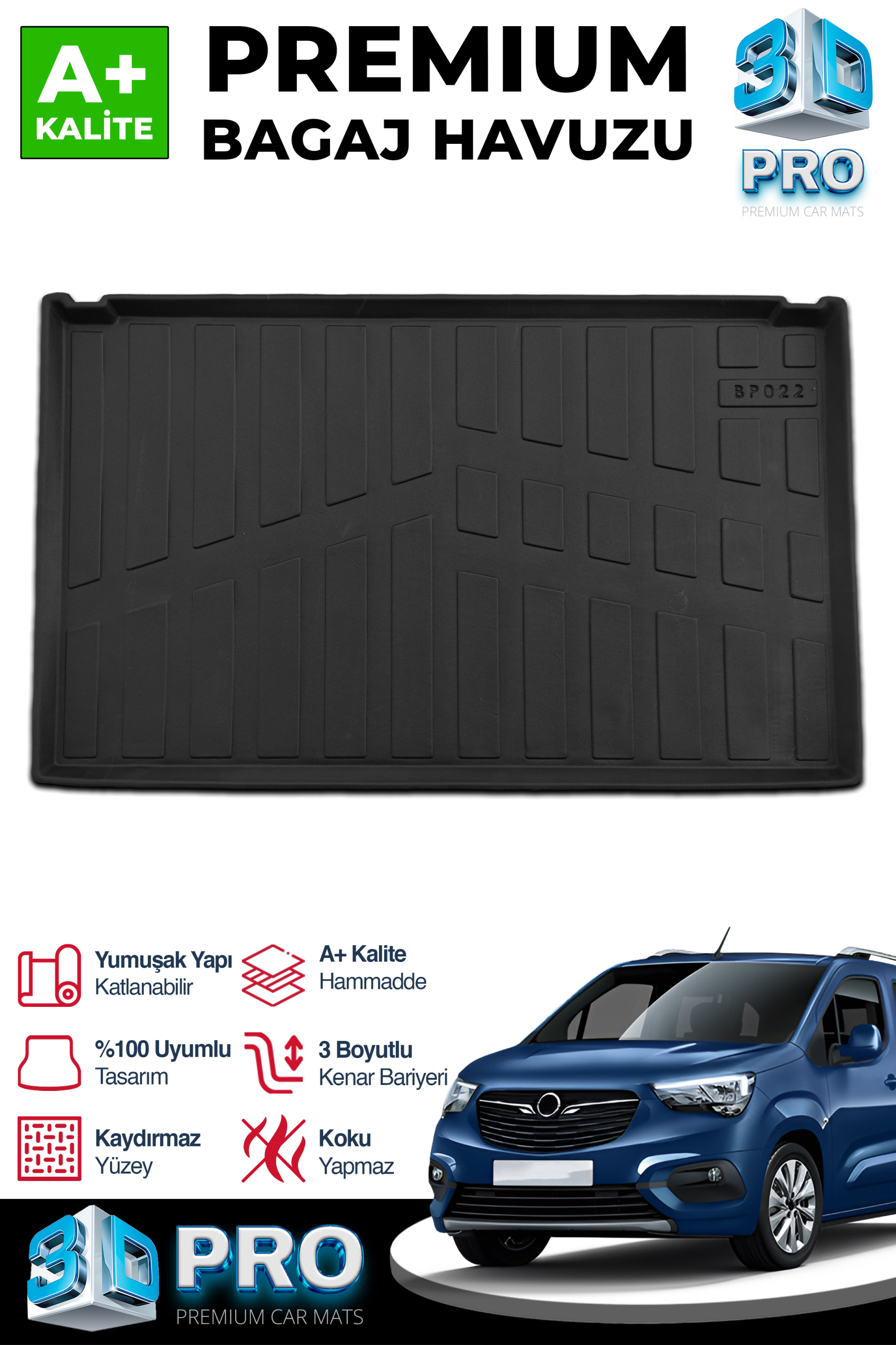 Fiat Doblo with Separator 3D Pro Trunk Mats 2023 After A+ Quality 1