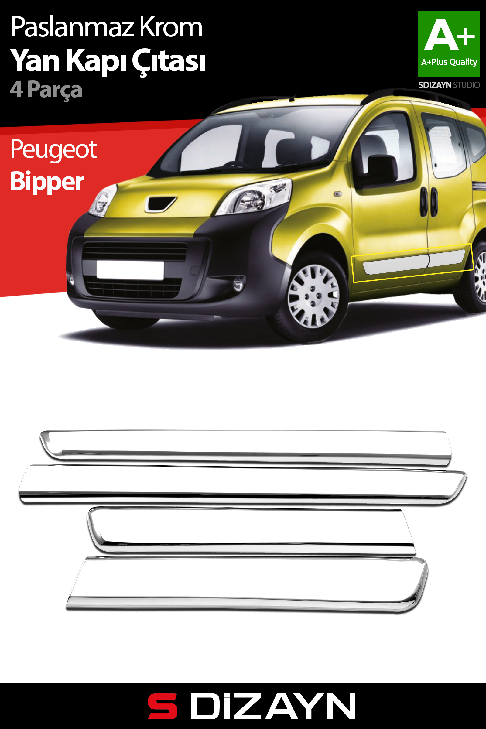 Peugeot Bipper Chrome Side Door Trim 4 Piece 2008 After 1