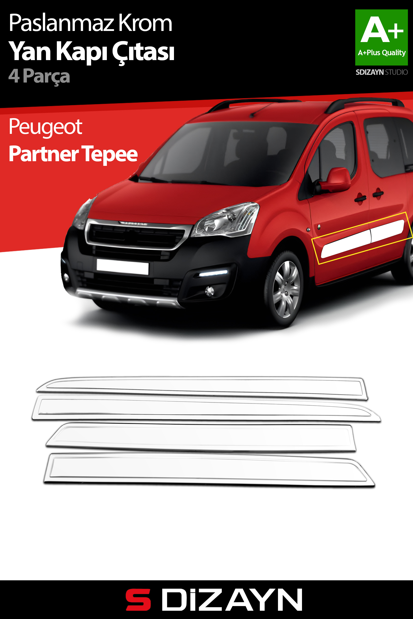 Peugeot Partner Tepee Chrome Side Door Trim 4 Piece 2008-2018 1