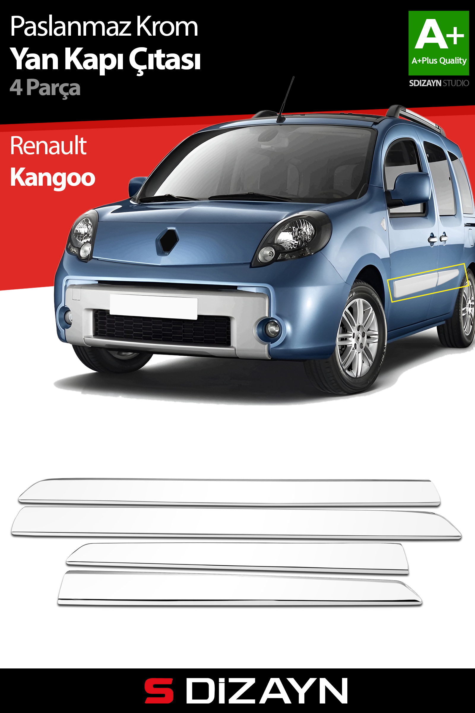 Renault Kangoo Krom Yan Kapı Çıtası 4 Prç 2008-2011 1