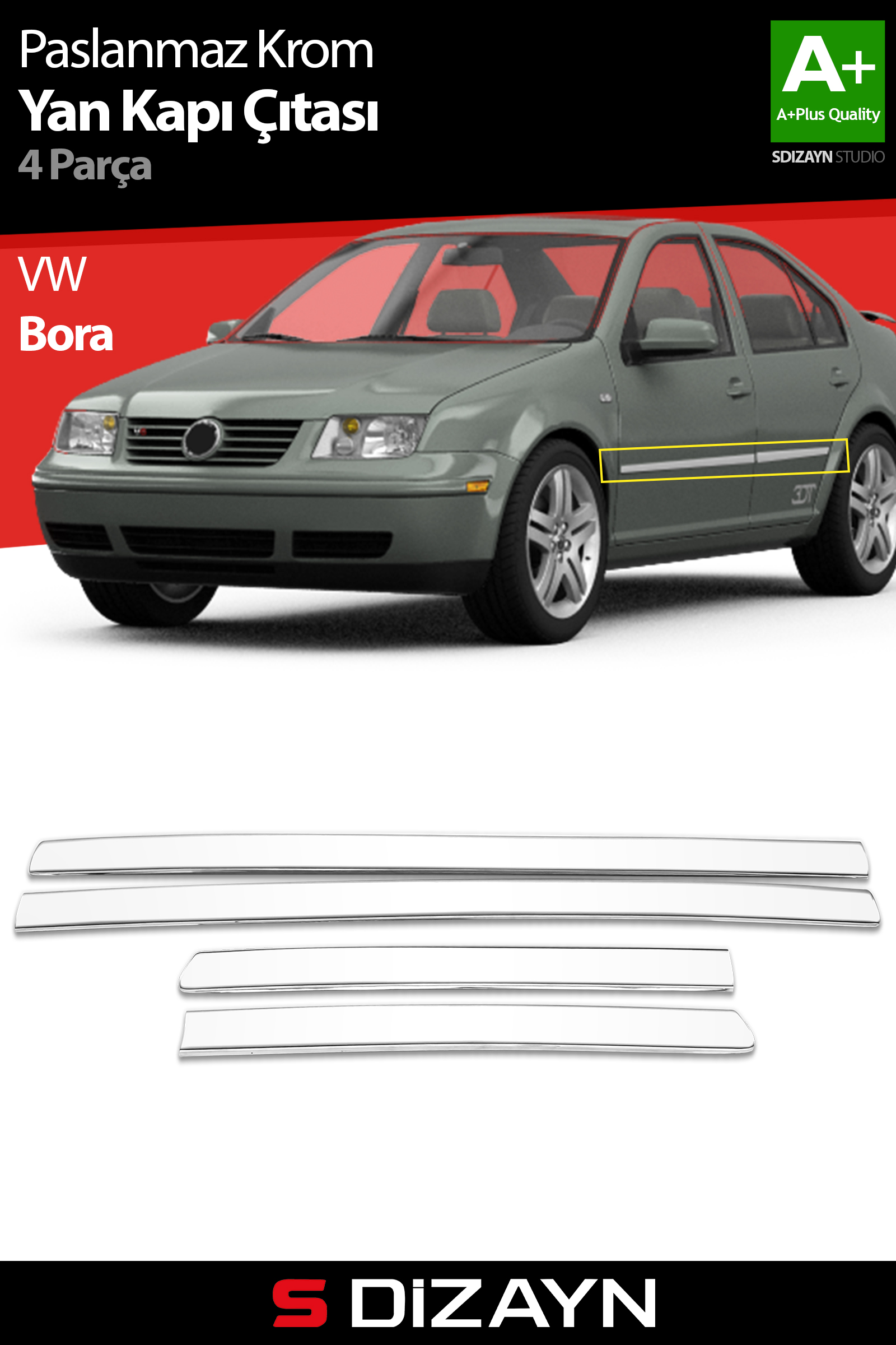 VW Bora Krom Yan Kapı Çıtası 4 Prç 1998-2004 1