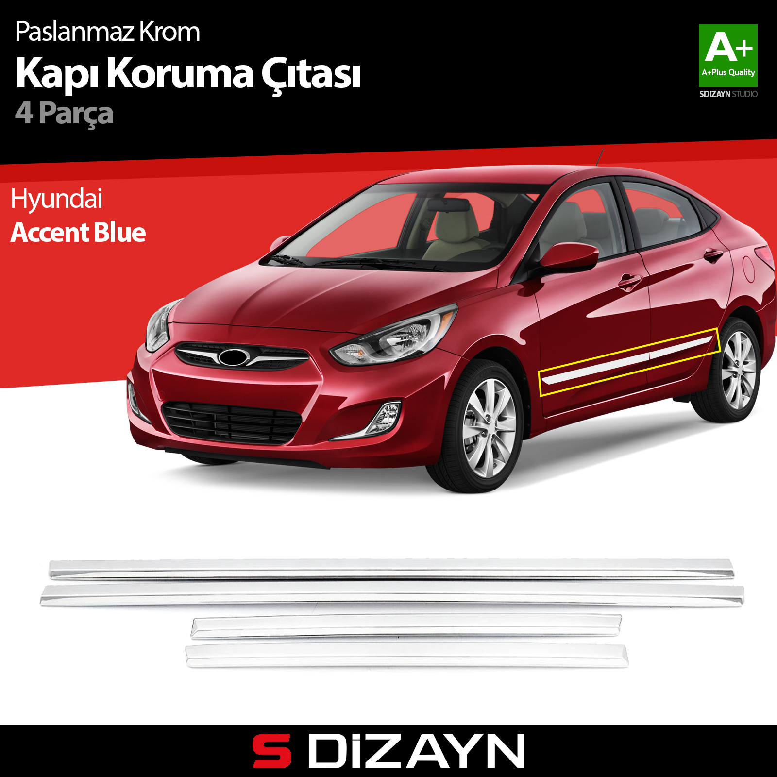 Hyundai Accent Blue Door Protection Trim Chrome 2011-2017 1