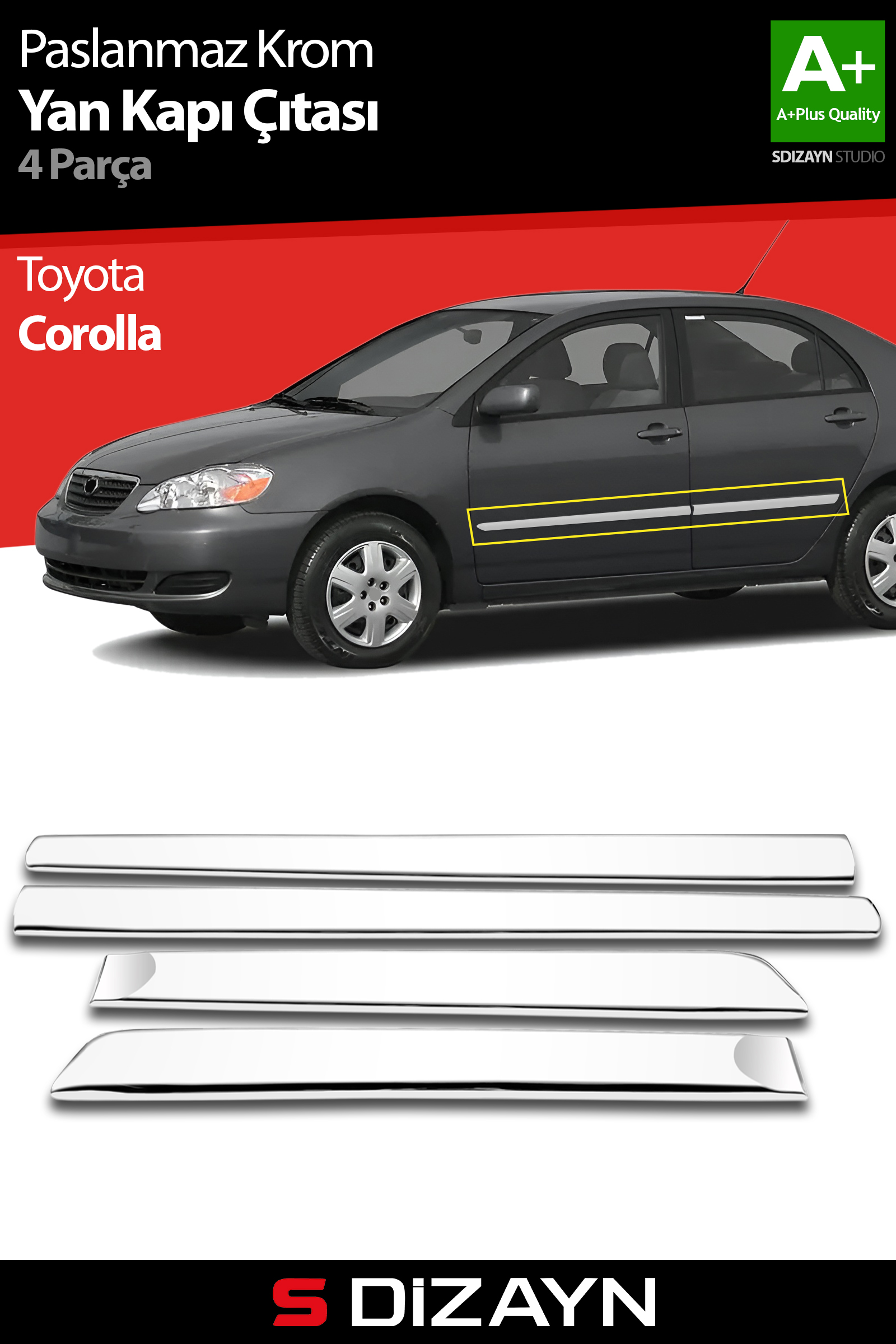 Toyota Corolla Krom Yan Kapı Çıtası 4 Prç 2002-2007 1