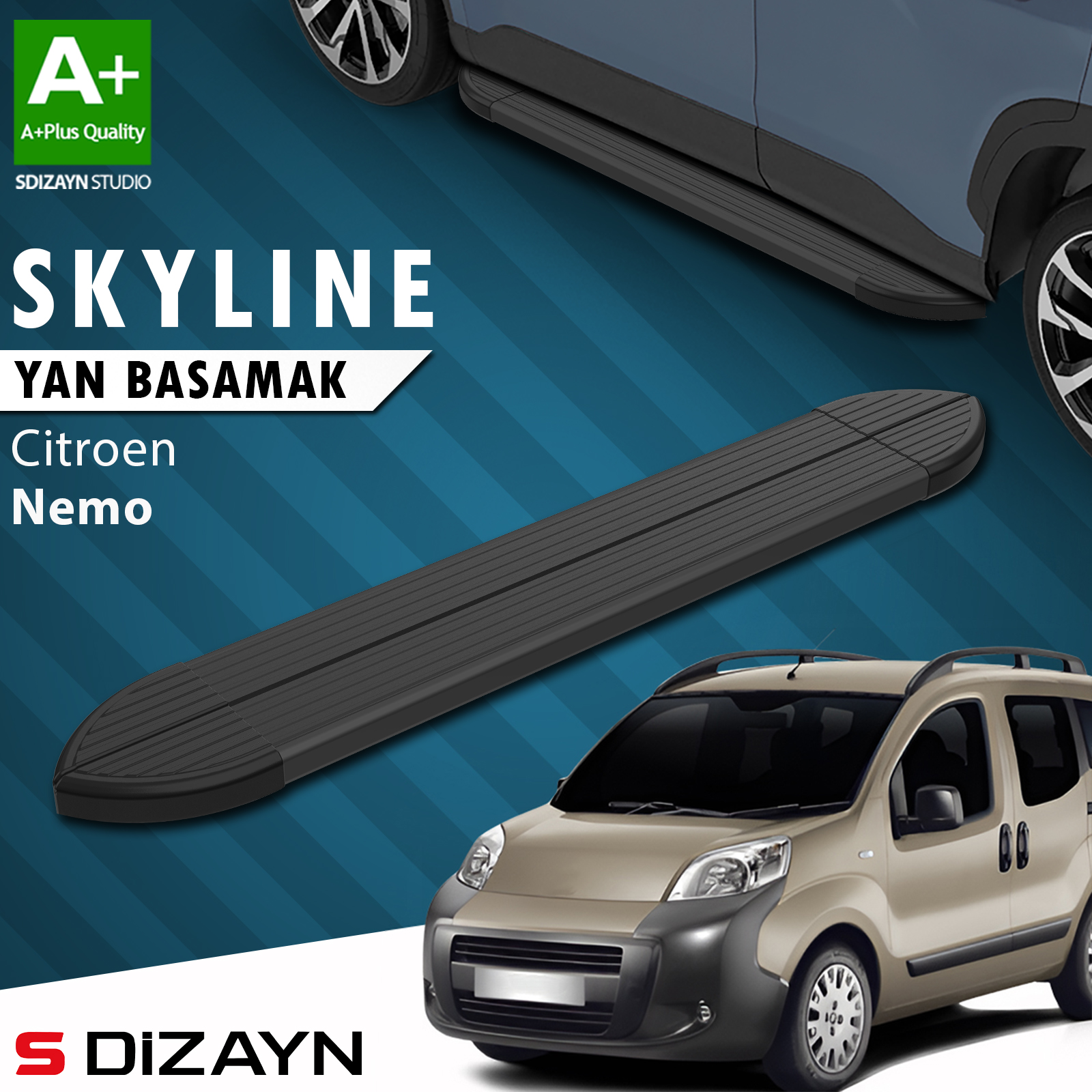 S-Dizayn Citroen Nemo Skyline Black Side Step 173 Cm 2008-2017 A+ Quality 1