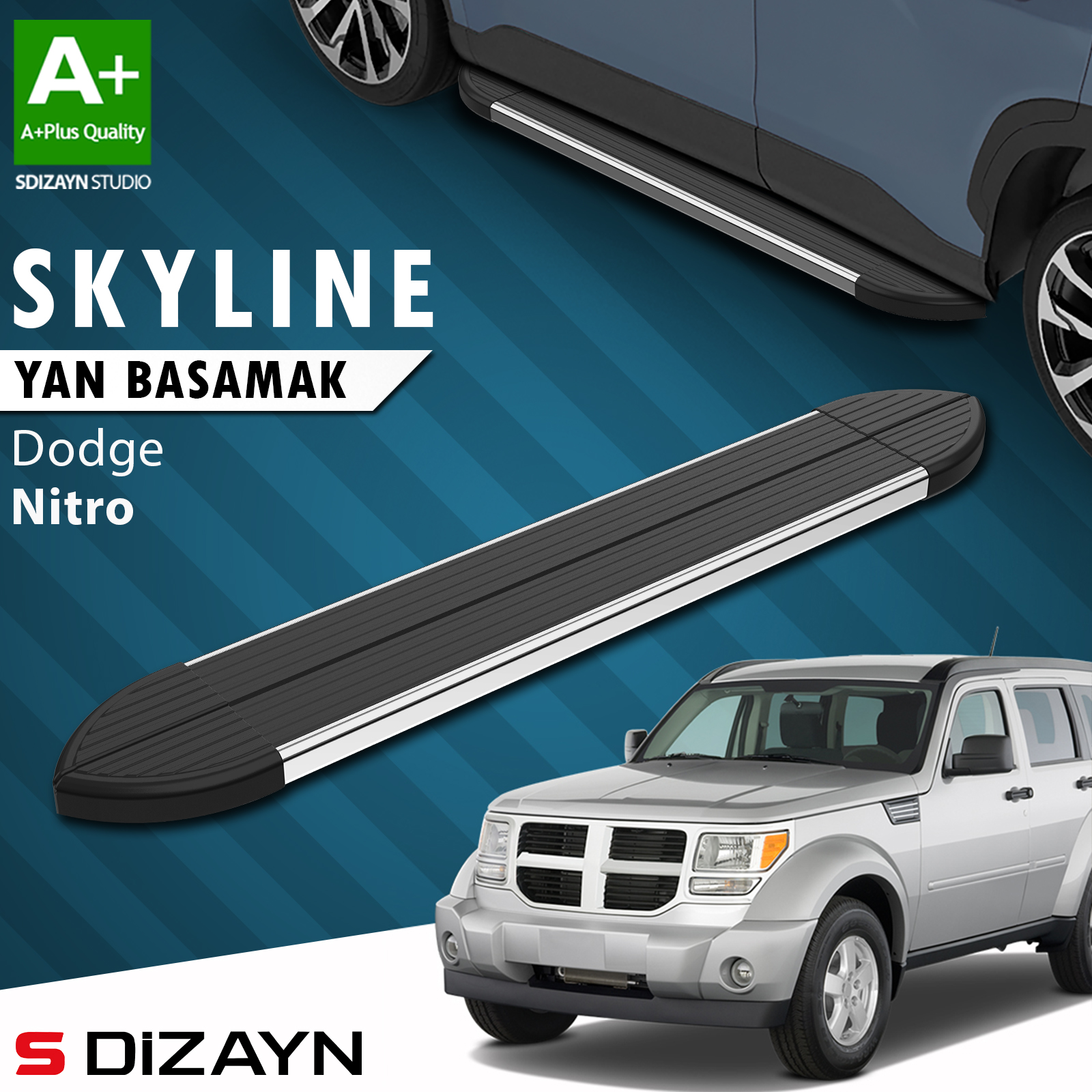 S-Dizayn Dodge Nitro Skyline Chrome Side Step 153 Cm 2007-2012 A+ Quality 1
