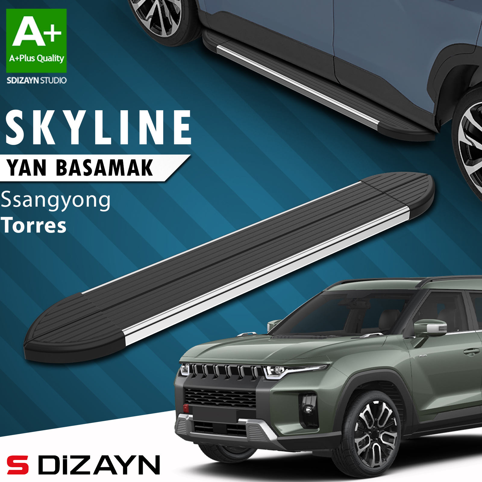 S-Dizayn Ssangyong Torres Skyline Chrome Side Step 183 Cm 2023 After A+ Quality 1