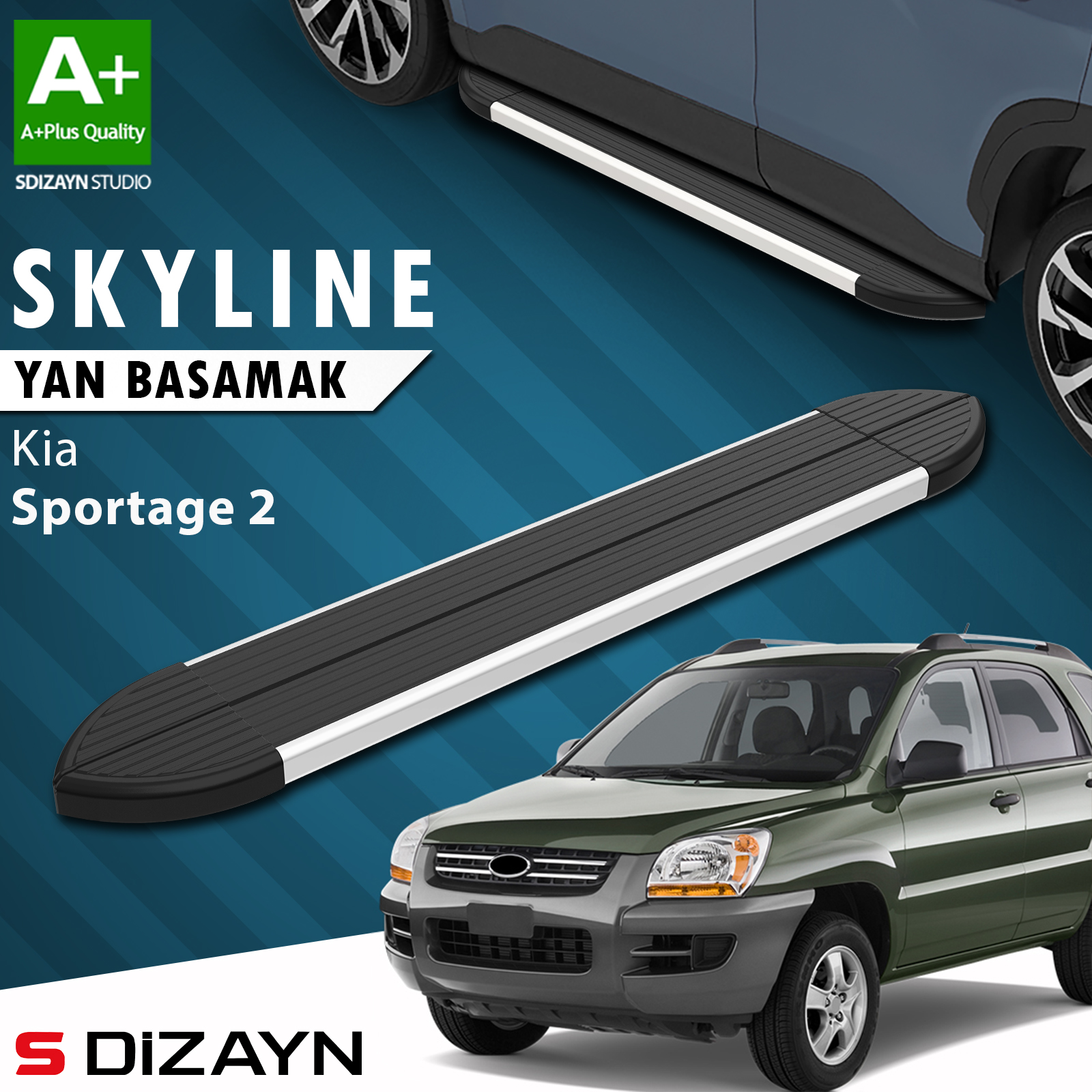 S-Dizayn Kia Sportage 2 Skyline Aluminum Side Step 173 Cm 2004-2010 A+ Quality 1