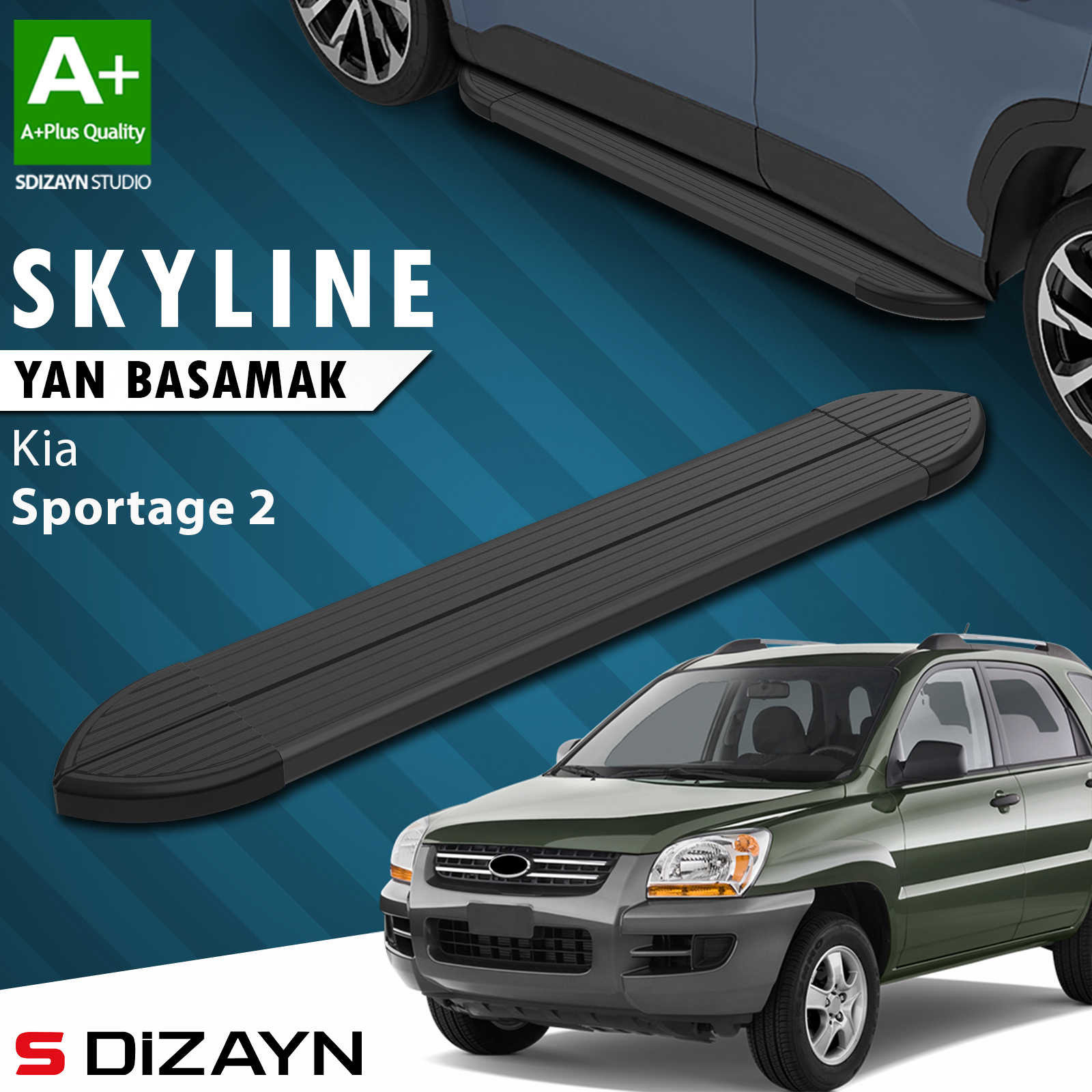 S-Dizayn Kia Sportage 2 Skyline Black Side Step 173 Cm 2004-2010 A+ Quality 1