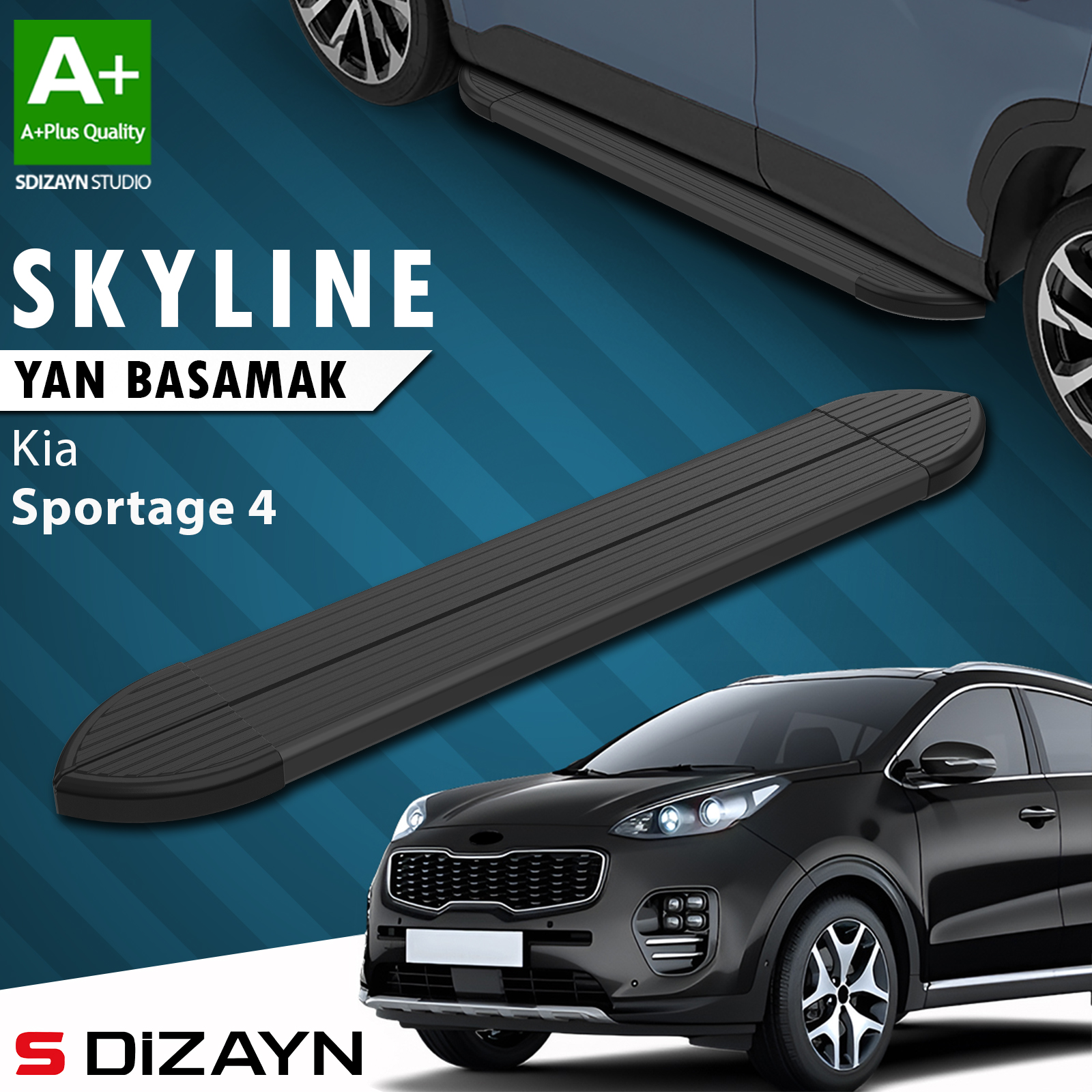 S-Dizayn Kia Sportage 4 Skyline Black Side Step 173 Cm 2016-2021 A+ Quality 1