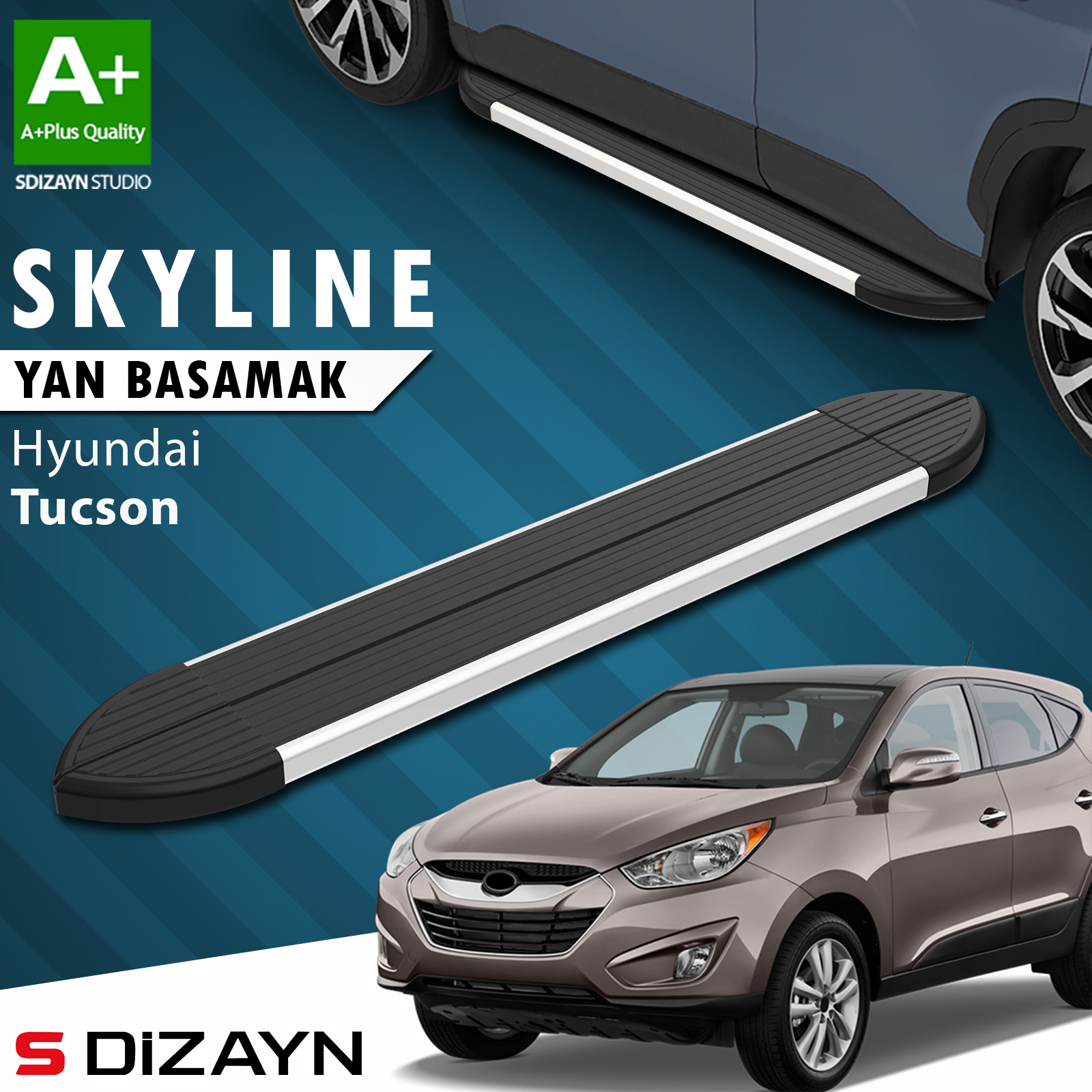 S-Dizayn Hyundai Tucson 2 Skyline Aluminum Side Step 173 Cm 2004-2014 A+ Quality 1