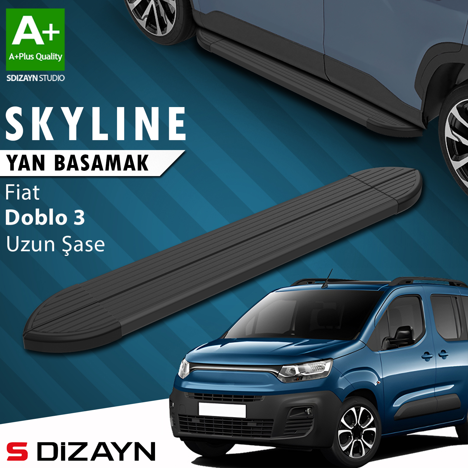S-Dizayn Fiat Doblo 3 Long Chassis Skyline Black Side Step 213 Cm 2023 After A+ Quality 1