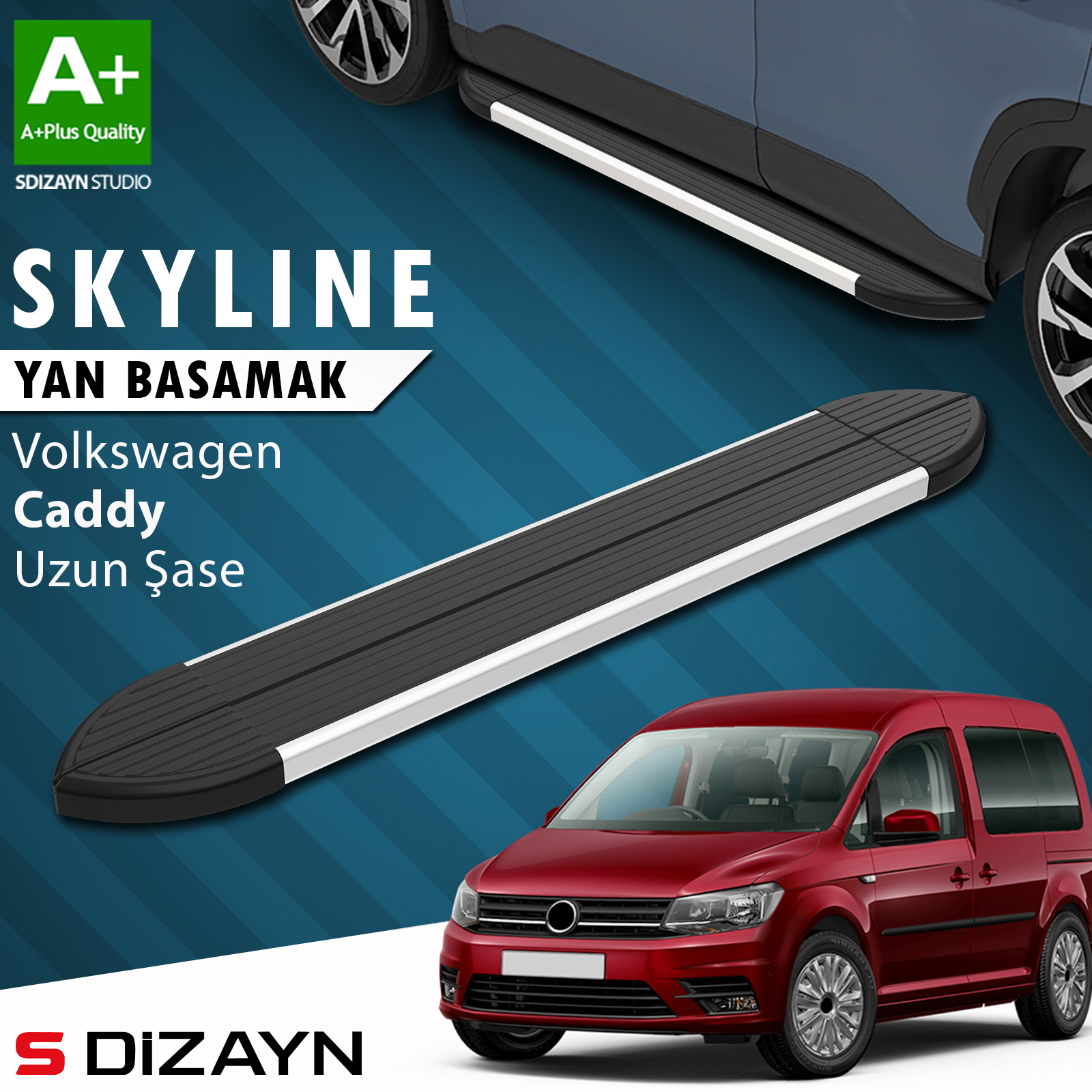 S-Dizayn VW Caddy 3 Long Chassis Skyline Aluminum Side Step 223 Cm 2004-2020 A+ Quality 1