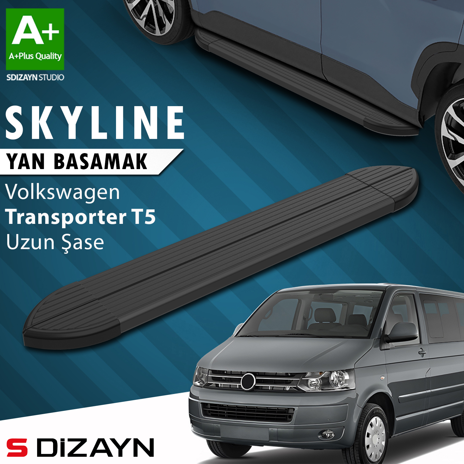 S-Dizayn VW Transporter T5 Long Chassis Skyline Black Side Step 253 Cm 2003-2015 A+ Quality 1
