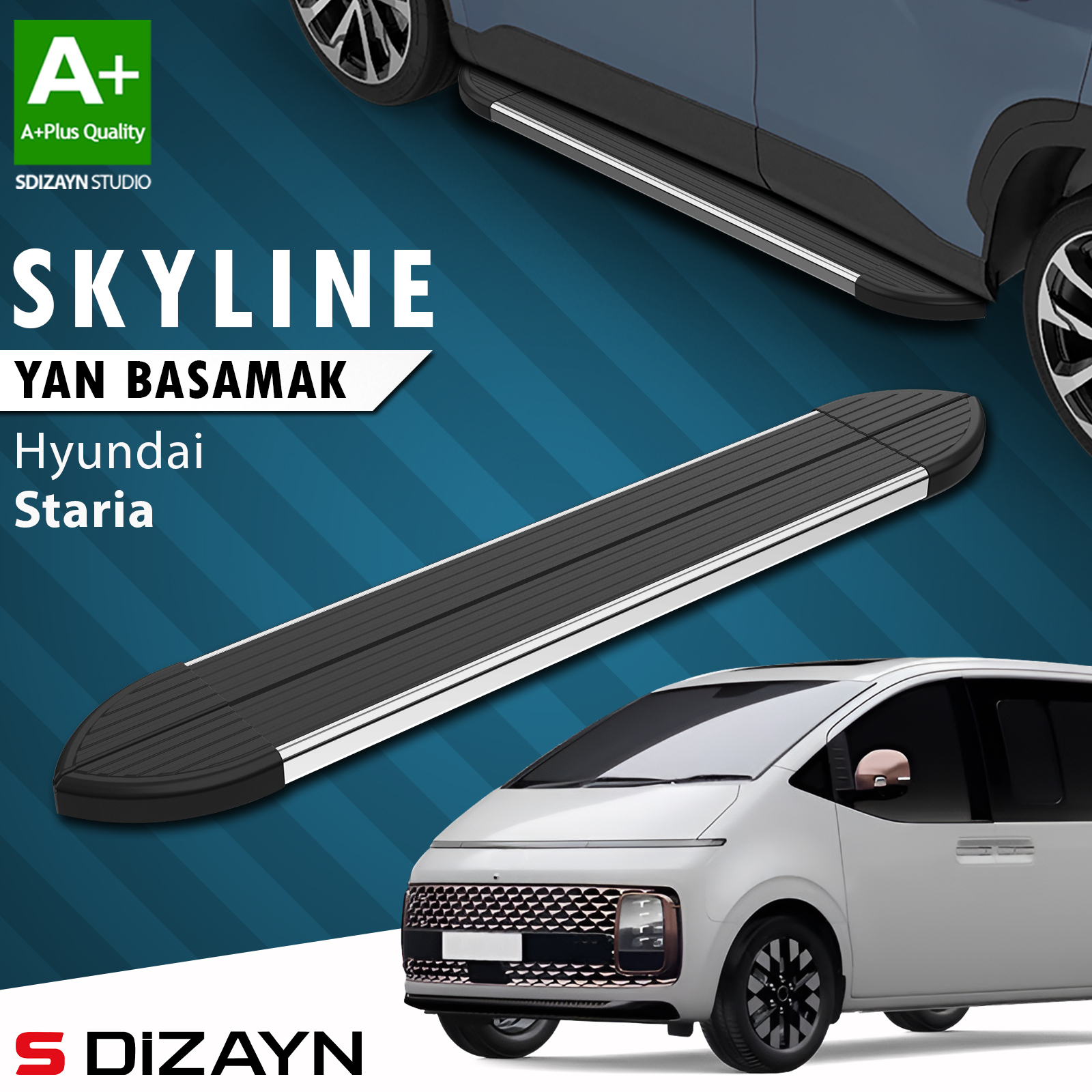 S-Dizayn Hyundai Staria Skyline Krom Yan Basamak 233 Cm 2021 Üzeri A+ Kalite 1