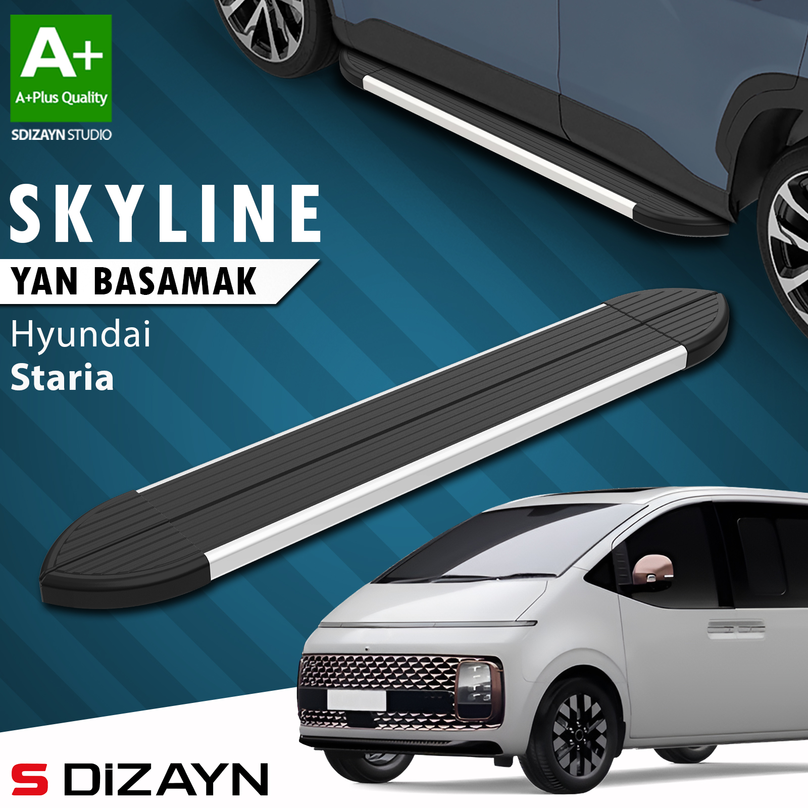 S-Dizayn Hyundai Staria Skyline Aluminyum Yan Basamak 233 Cm 2021 Üzeri A+ Kalite 1