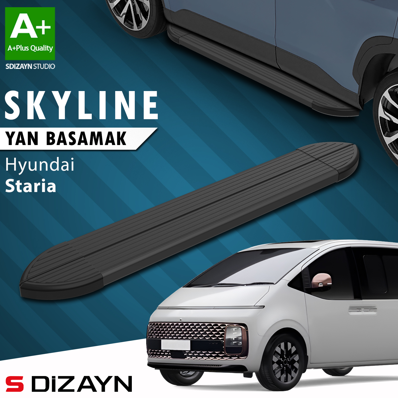 S-Dizayn Hyundai Staria Skyline Siyah Yan Basamak 233 Cm 2021 Üzeri A+ Kalite 1