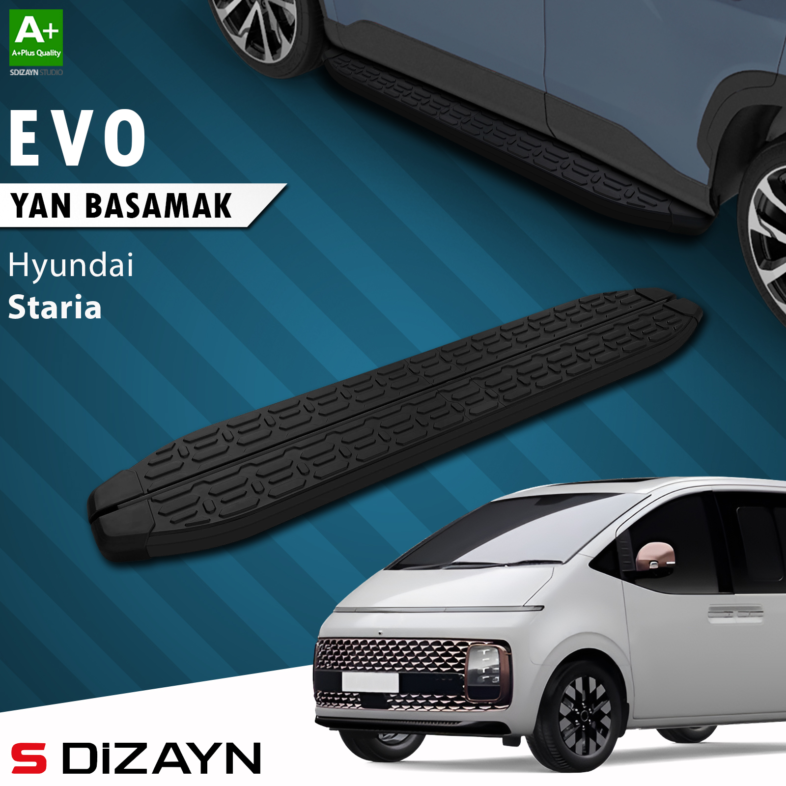 S-Dizayn Hyundai Staria Evo Siyah Yan Basamak 233 Cm 2021 Üzeri A+ Kalite 1
