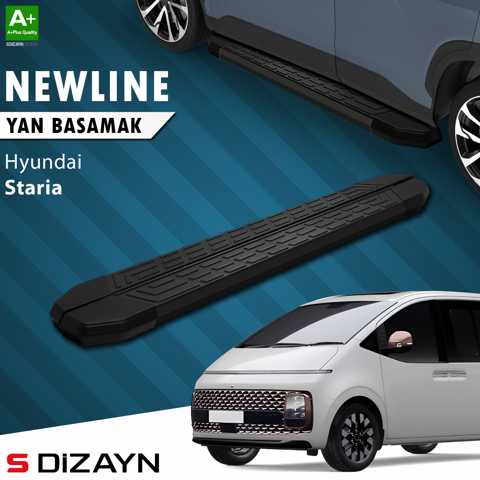 S-Dizayn Hyundai Staria S-Line Siyah Yan Basamak 233 Cm 2021 Üzeri A+ Kalite 1