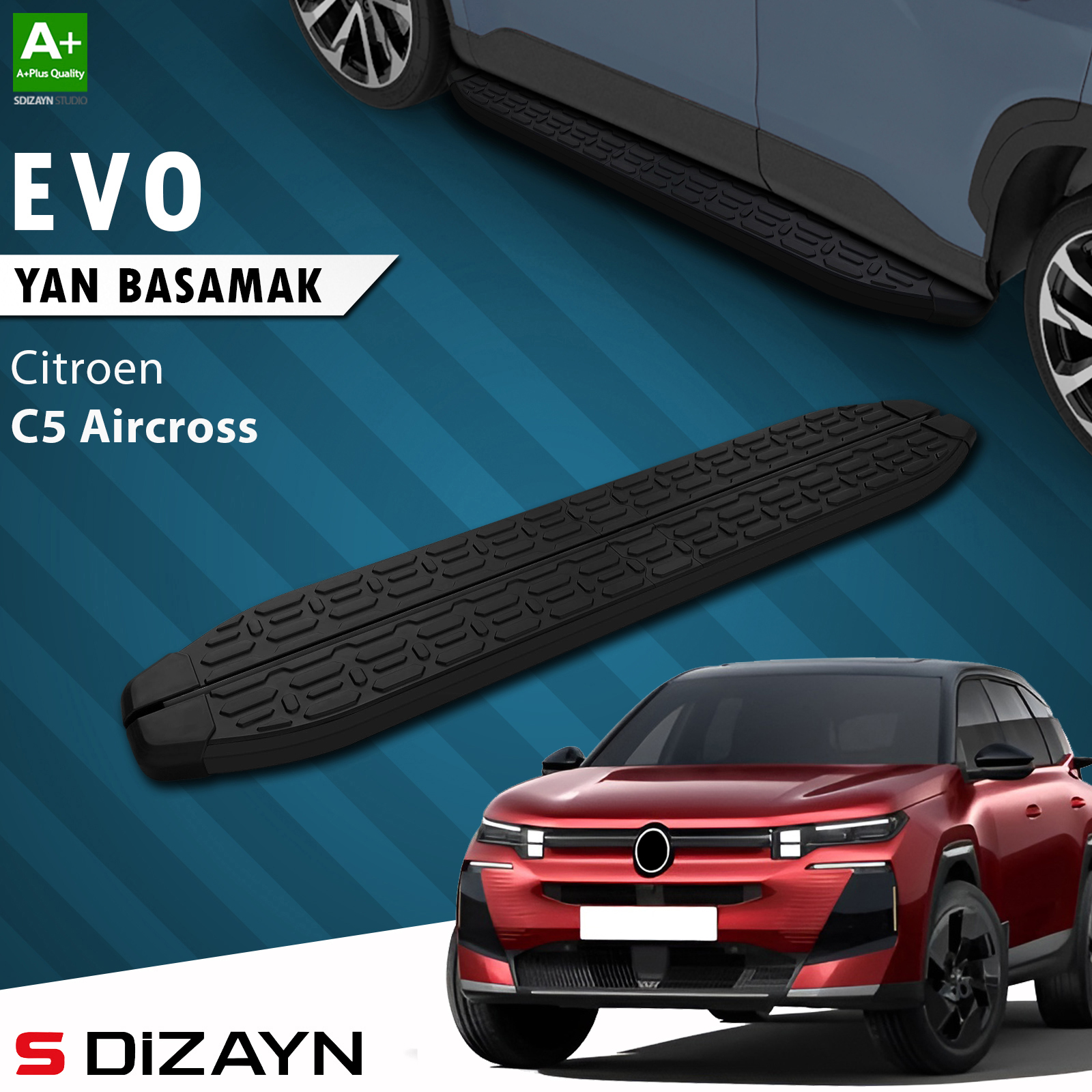 S-Dizayn Citroen E-C5 Aircross Elektrikli Evo Siyah Yan Basamak 193 Cm 2024 Üzeri A+ Kalite 1