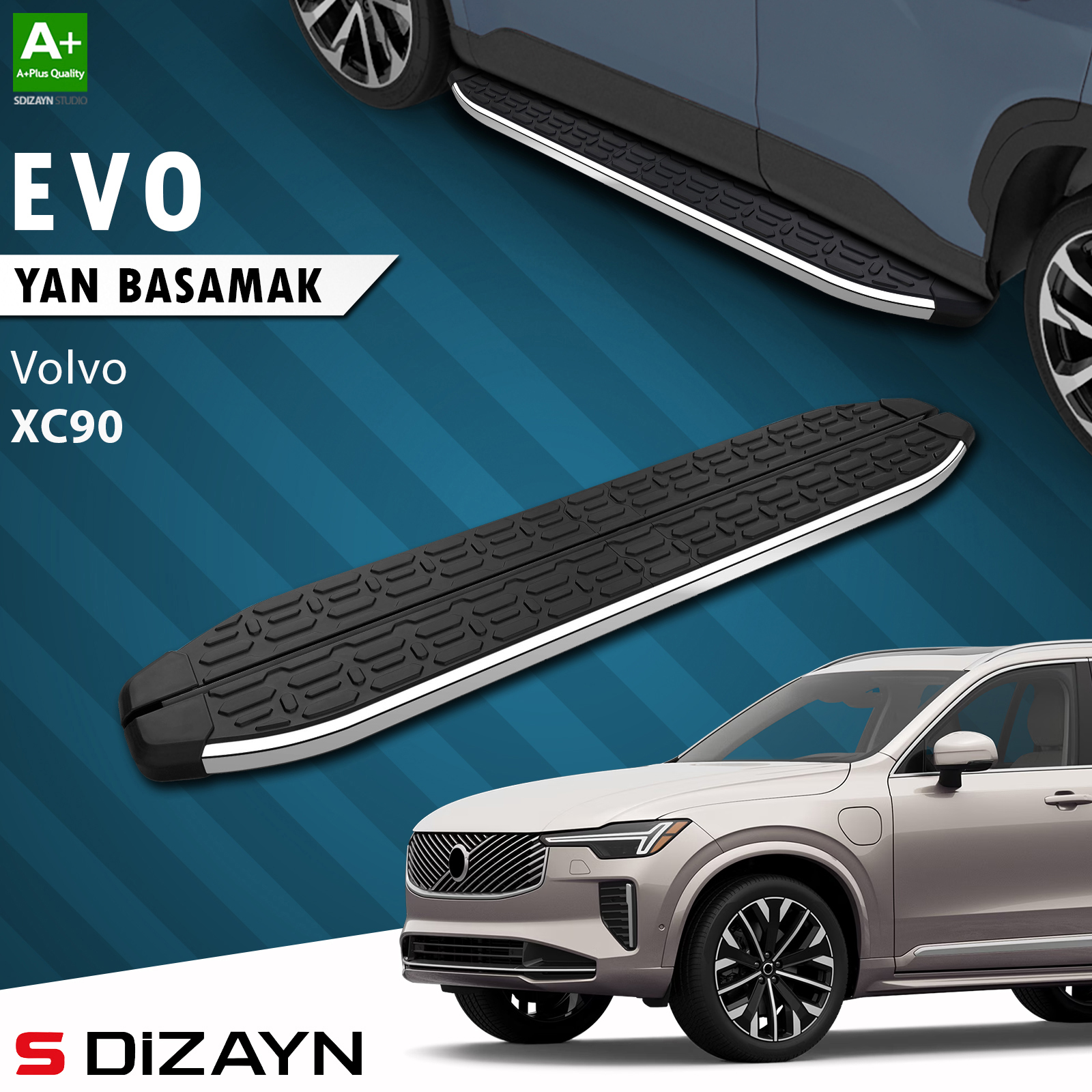 S-Dizayn Volvo XC90 Makyajlı Benzinli Evo Krom Yan Basamak 203 Cm 2024 Üzeri A+ Kalite 1