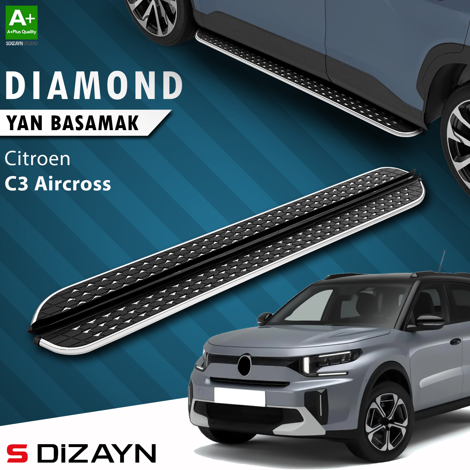 S-Dizayn Citroen C3 Aircross 2 Diamond Krom Yan Basamak 183 Cm 2024 Üzeri A+ Kalite 1