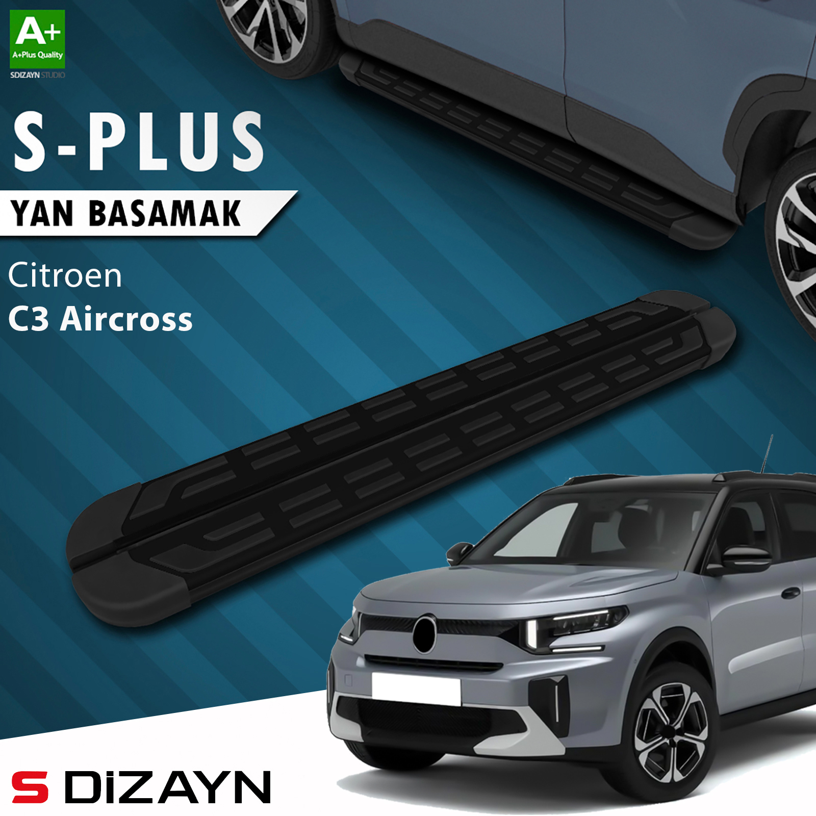 S-Dizayn Citroen C3 Aircross 2 S-Plus Siyah Yan Basamak 183 Cm 2024 Üzeri A+ Kalite 1