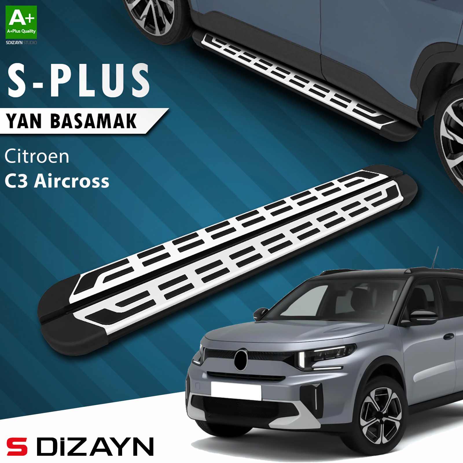 S-Dizayn Citroen C3 Aircross 2 S-Plus Gri Yan Basamak 183 Cm 2024 Üzeri A+ Kalite 1