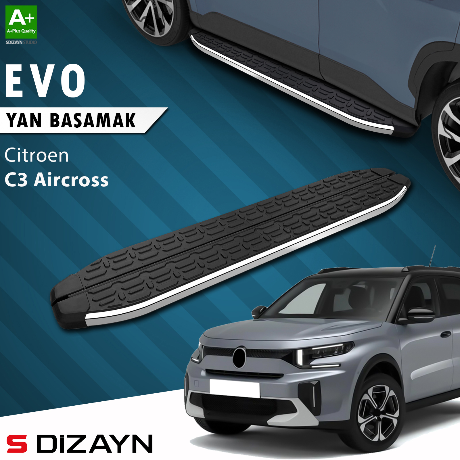 S-Dizayn Citroen C3 Aircross 2 Evo Krom Yan Basamak 183 Cm 2024 Üzeri A+ Kalite 1