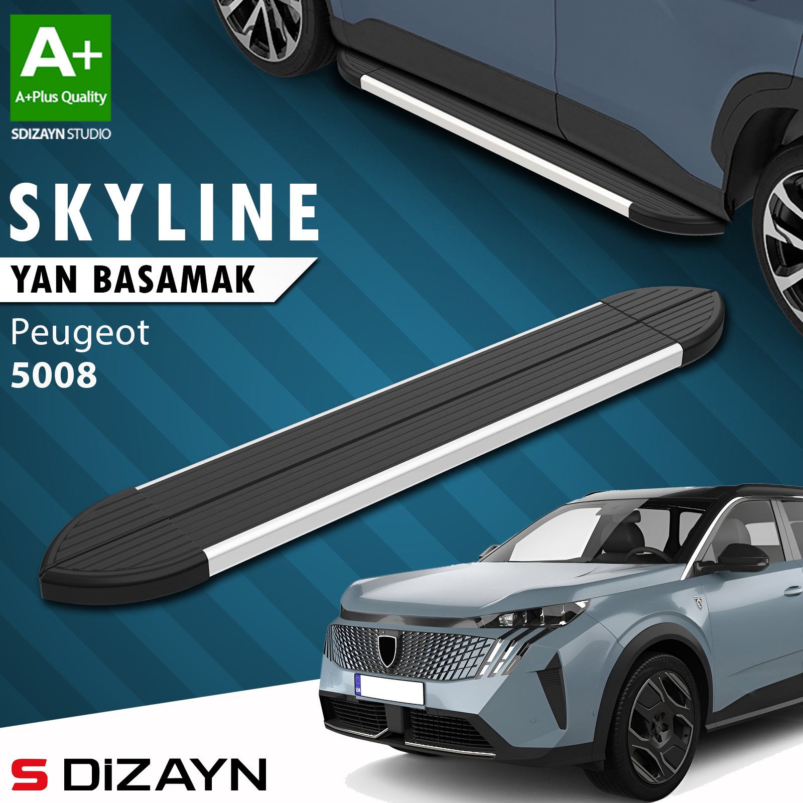 S-Dizayn Peugeot 5008 3 Elektrikli Skyline Aluminyum Yan Basamak 203 Cm 2024 Üzeri A+ Kalite 1