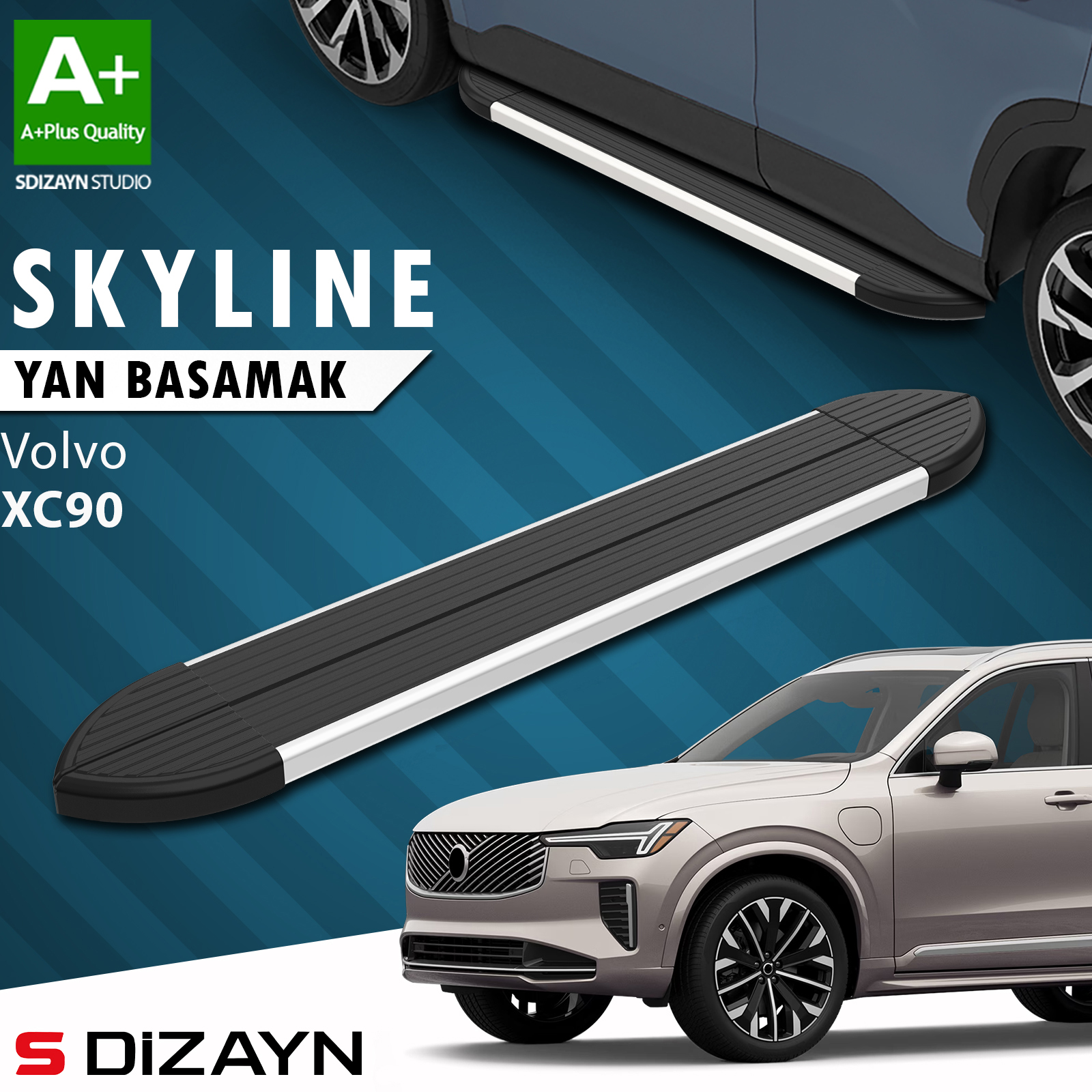 S-Dizayn Volvo XC90 Makyajlı Hybrid Skyline Aluminyum Yan Basamak 203 Cm 2024 Üzeri A+ Kalite 1