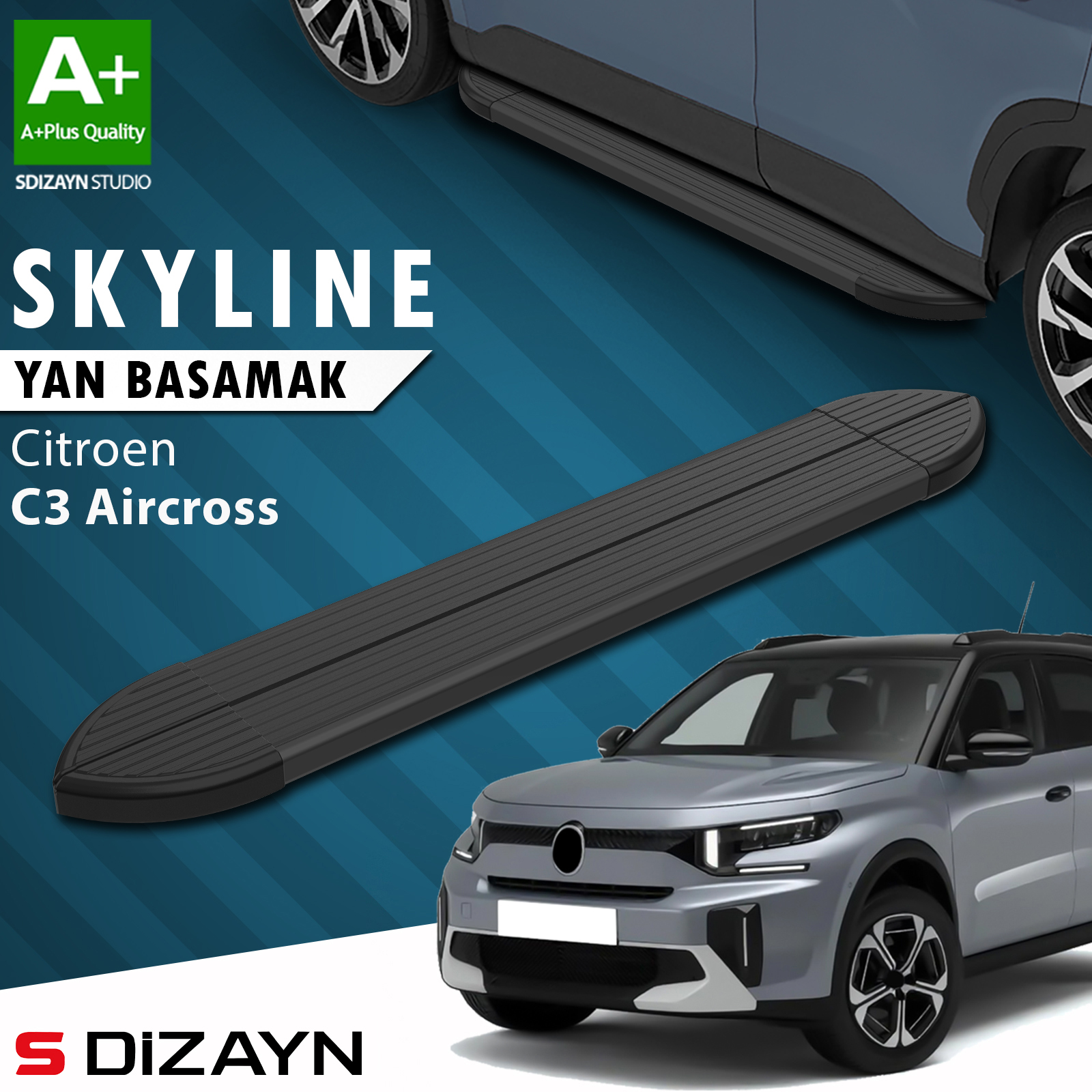 S-Dizayn Citroen C3 Aircross 2 Skyline Siyah Yan Basamak 183 Cm 2024 Üzeri A+ Kalite 1