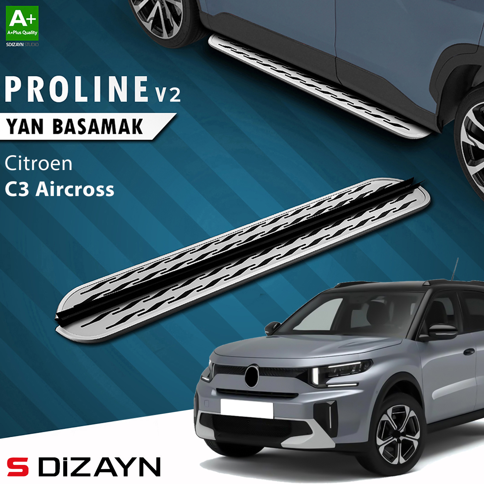 S-Dizayn Citroen C3 Aircross 2 OEM Still Pro V2 Aluminyum Yan Basamak 183 Cm 2024 Üzeri A+ Kalite 1