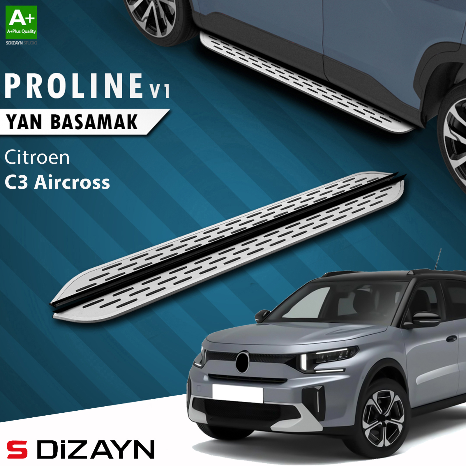 S-Dizayn Citroen C3 Aircross 2 OEM Still Pro V1 Aluminyum Yan Basamak 183 Cm 2024 Üzeri A+ Kalite 1
