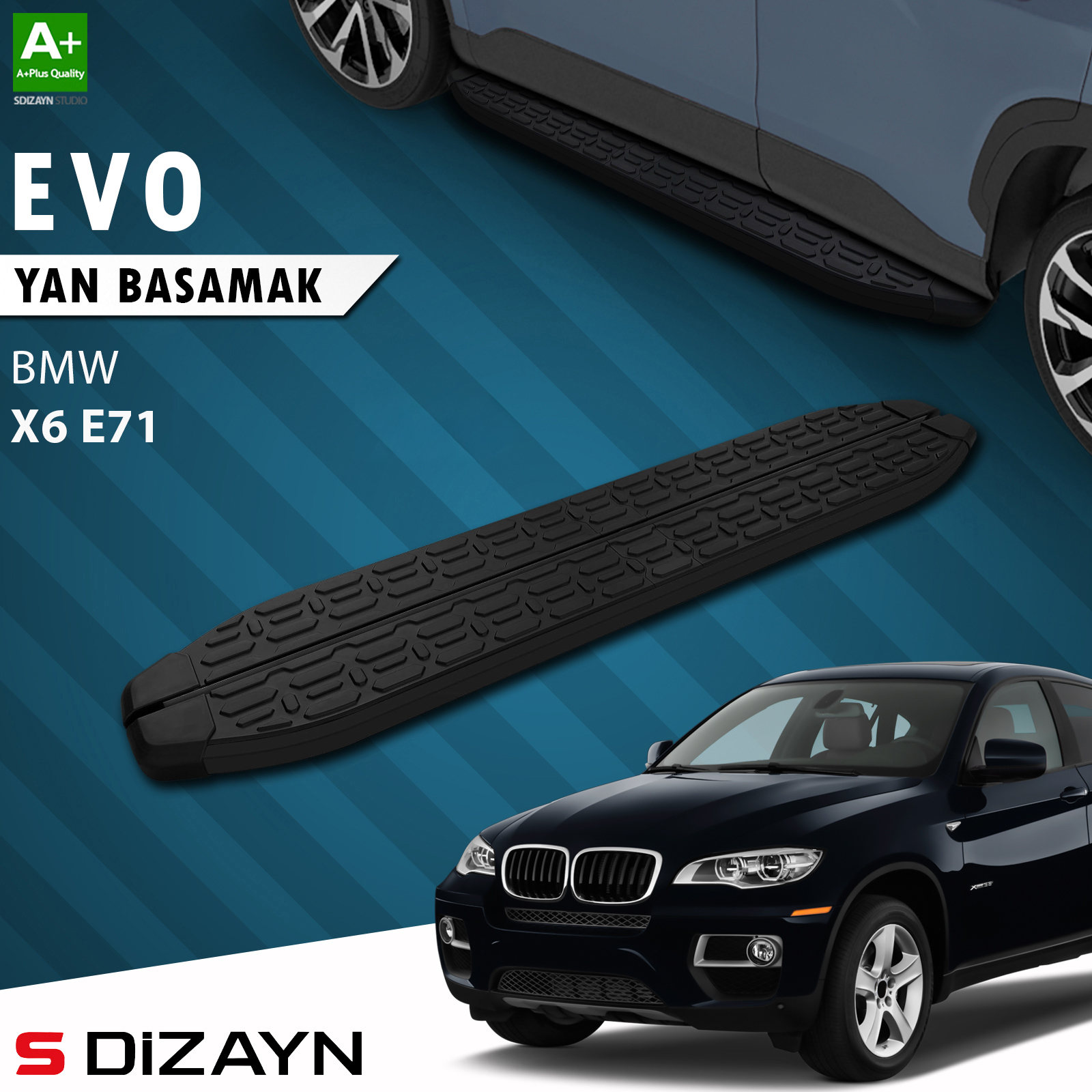 S-Dizayn Bmw X6 E71 Evo Siyah Yan Basamak 193 Cm 2008-2014 A+ Kalite 1