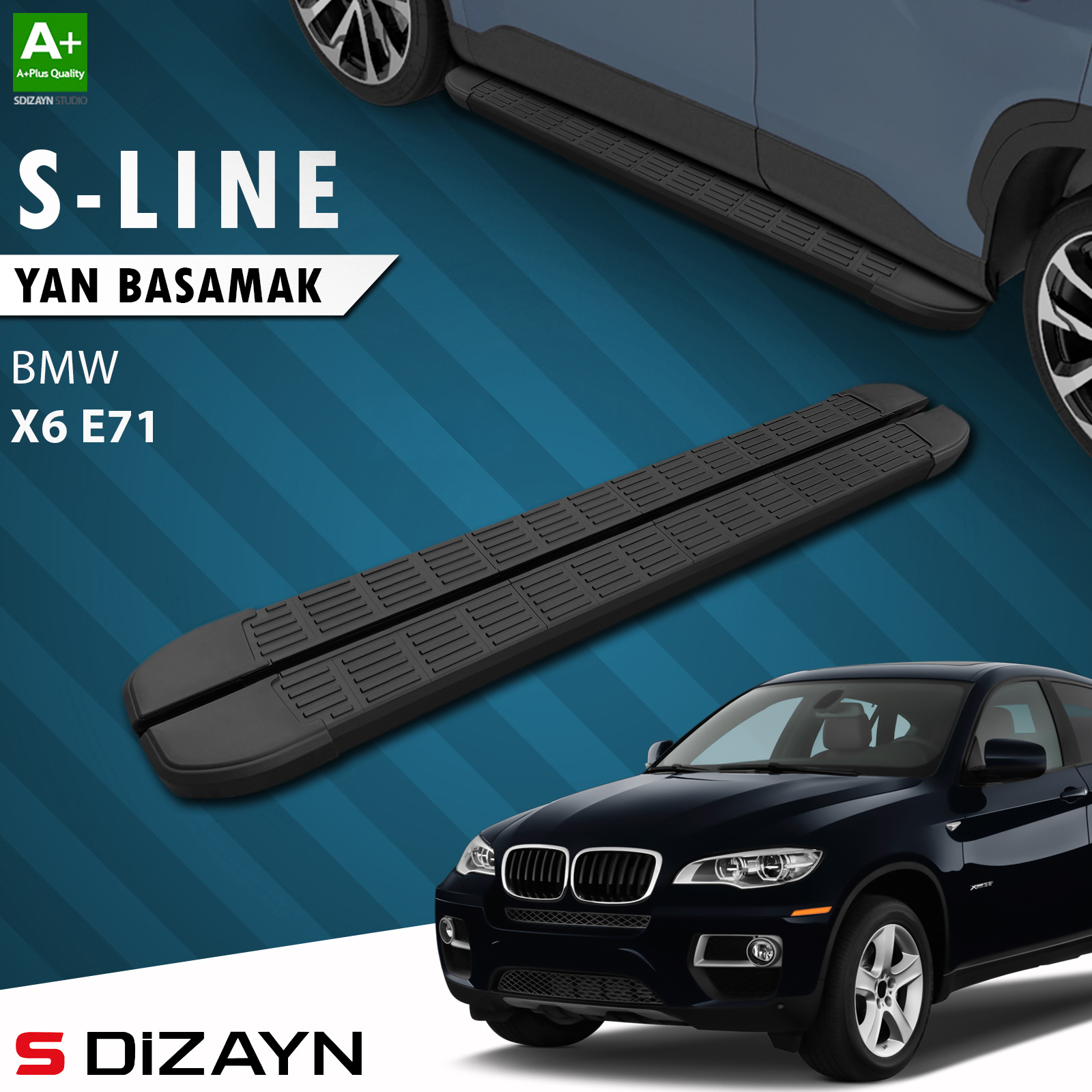 S-Dizayn Bmw X6 E71 S-Line Siyah Yan Basamak 193 Cm 2008-2014 A+ Kalite 1