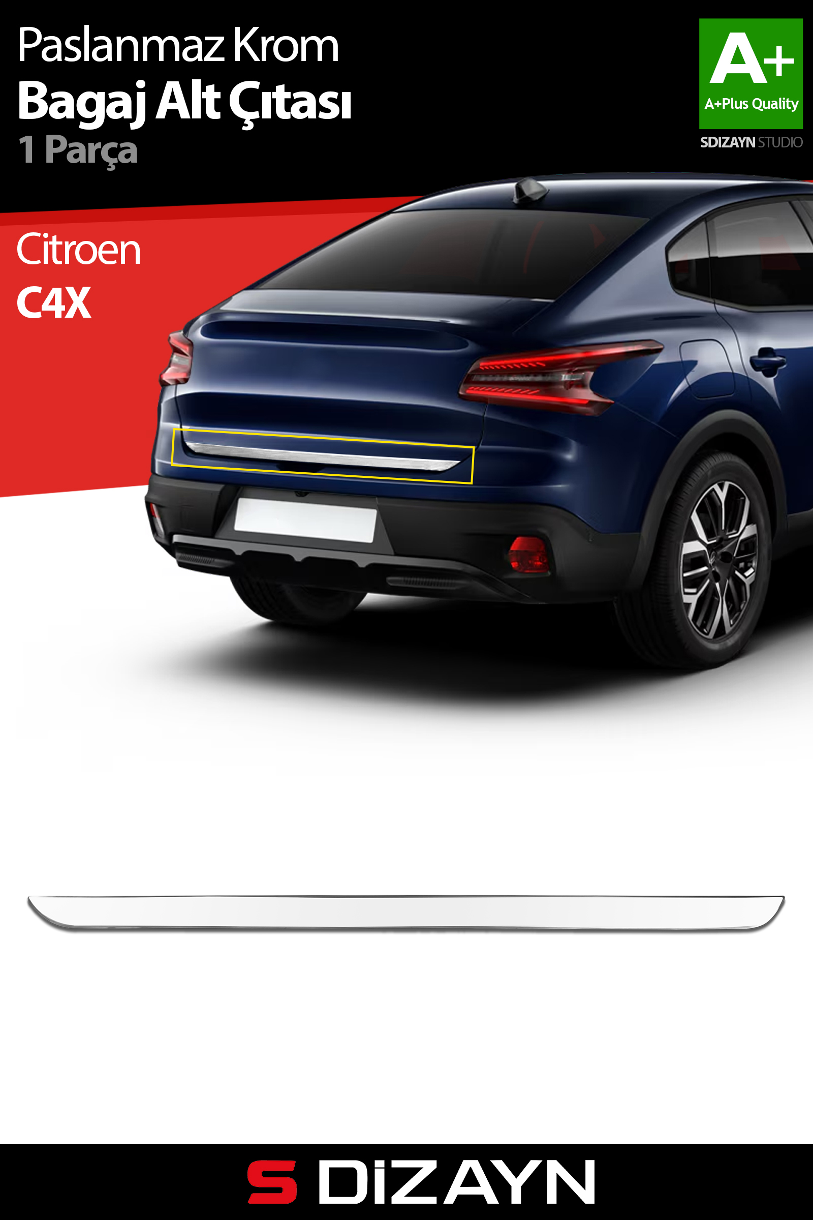 S-Dizayn Citroen C4X Krom Bagaj Alt Çıtası 2022 Üzeri A+ Kalite 1