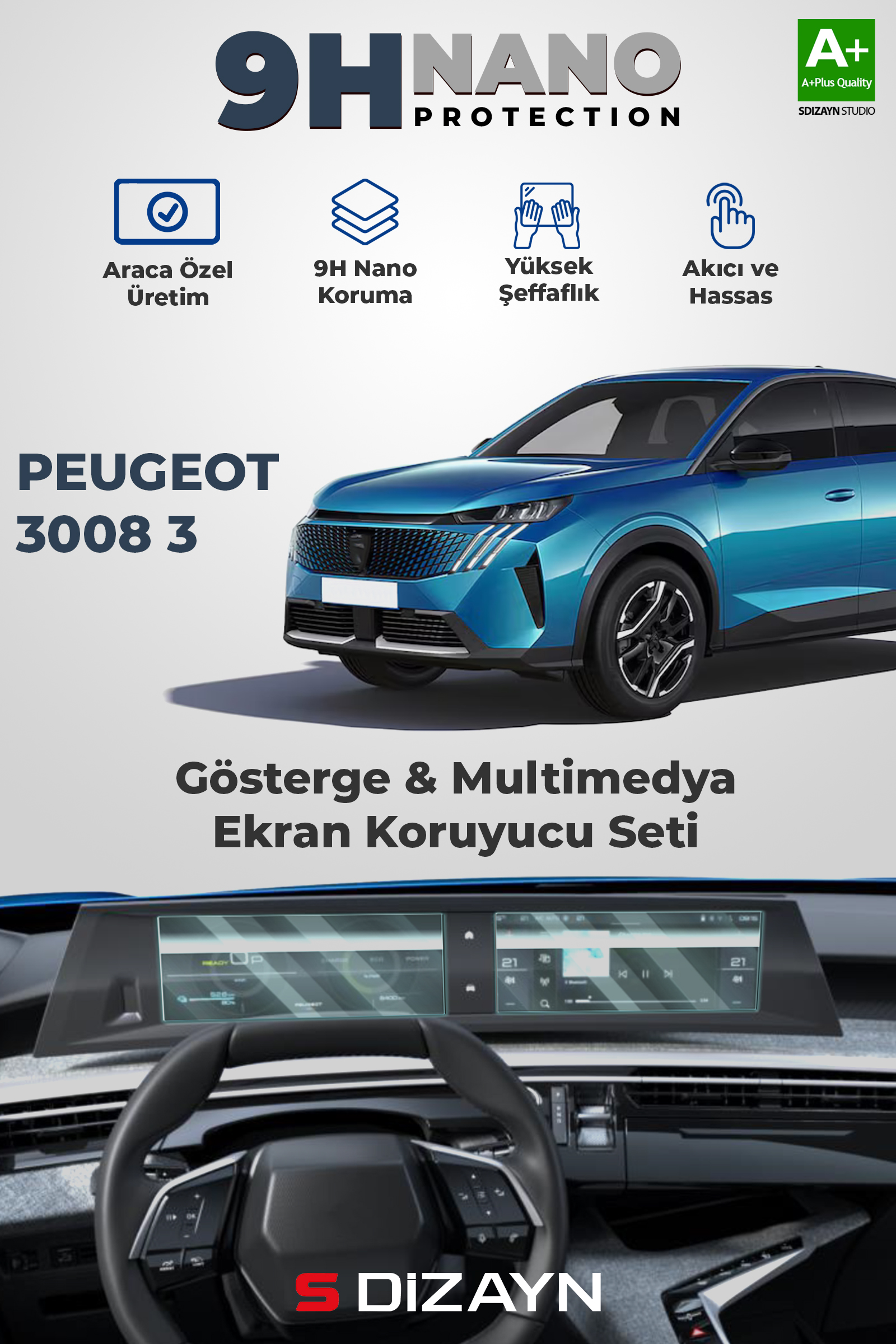 Peugeot 3008 3 10 İnç 9H Nano Gösterge ve Multimedya Ekran Koruyucu (PARLAK) 2024 Üzeri 1