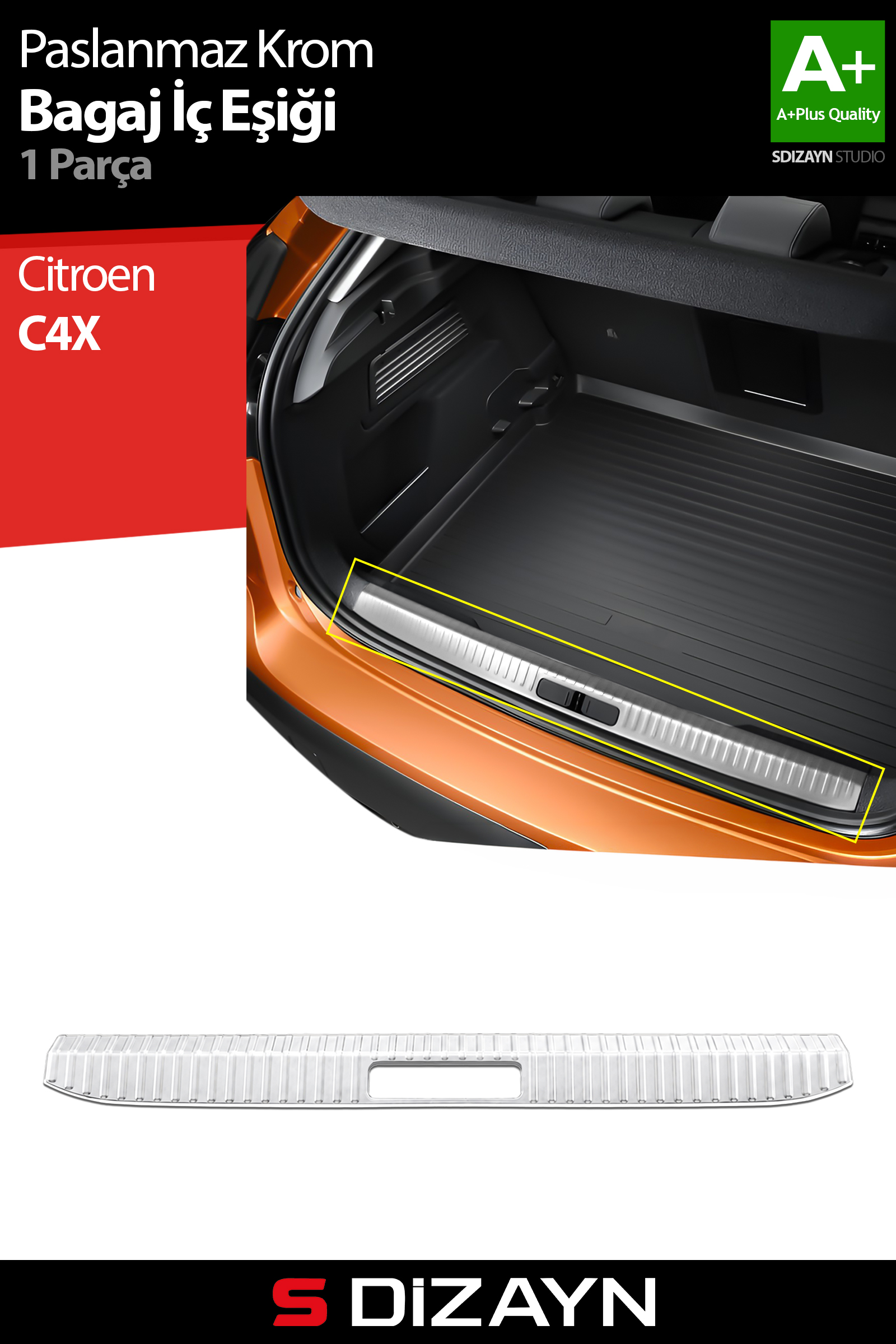 S-Dizayn Citroen C4X Krom Bagaj İç Eşiği 2022 Üzeri A+ Kalite 1