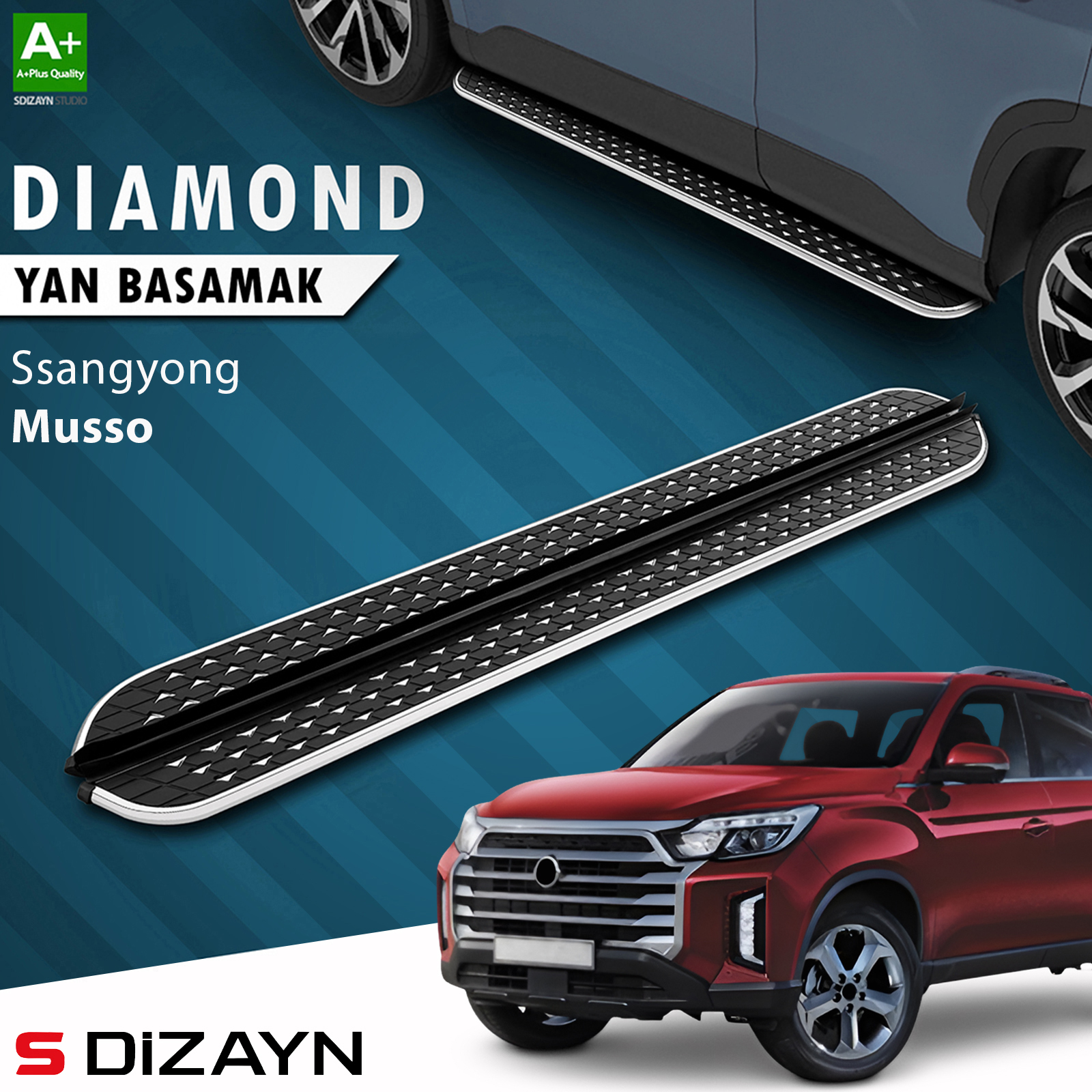 S-Dizayn Ssangyong Musso Diamond Krom Yan Basamak 213 Cm 2018-2026 A+ Kalite 1