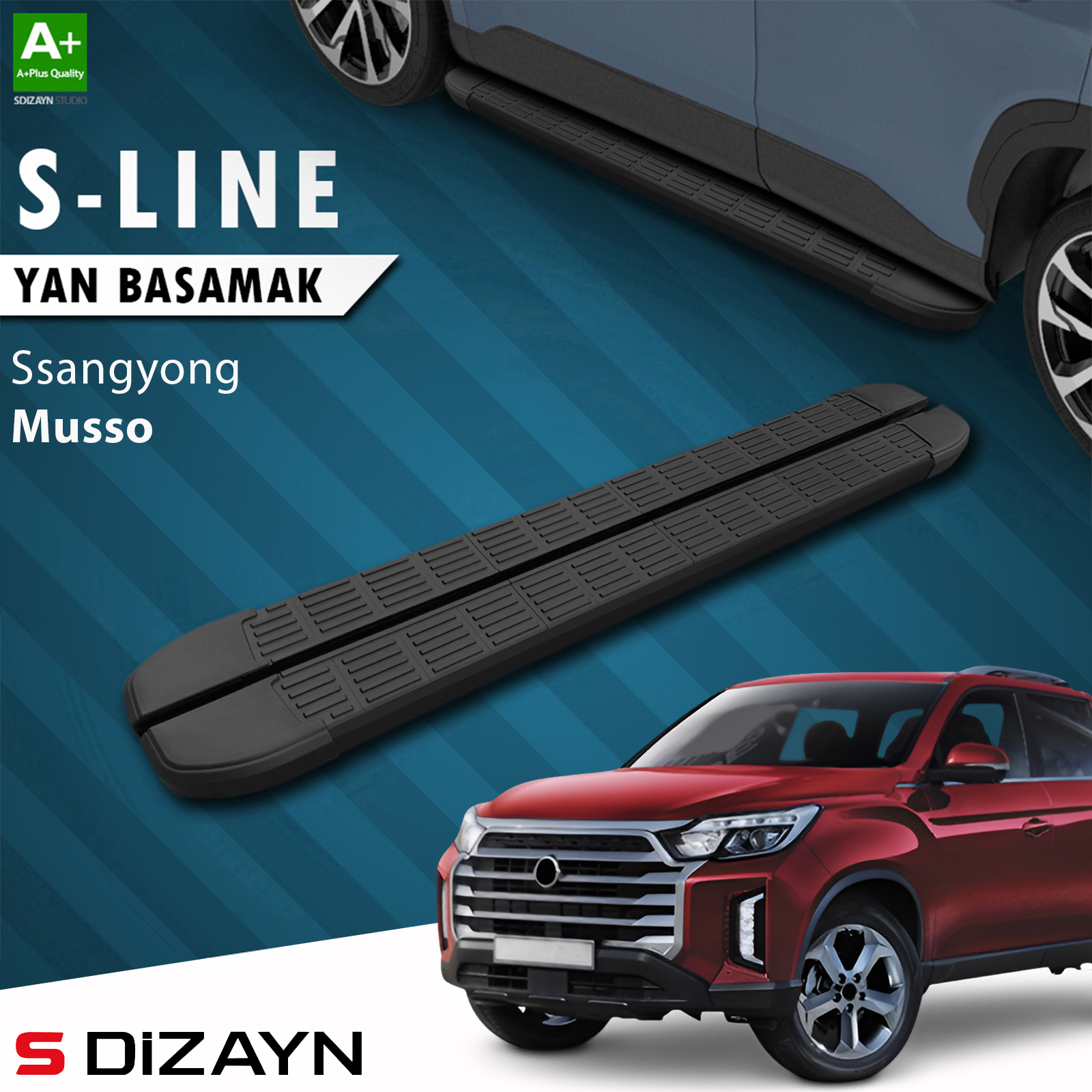 S-Dizayn Ssangyong Musso S-Line Siyah Yan Basamak 213 Cm 2018-2026 A+ Kalite 1