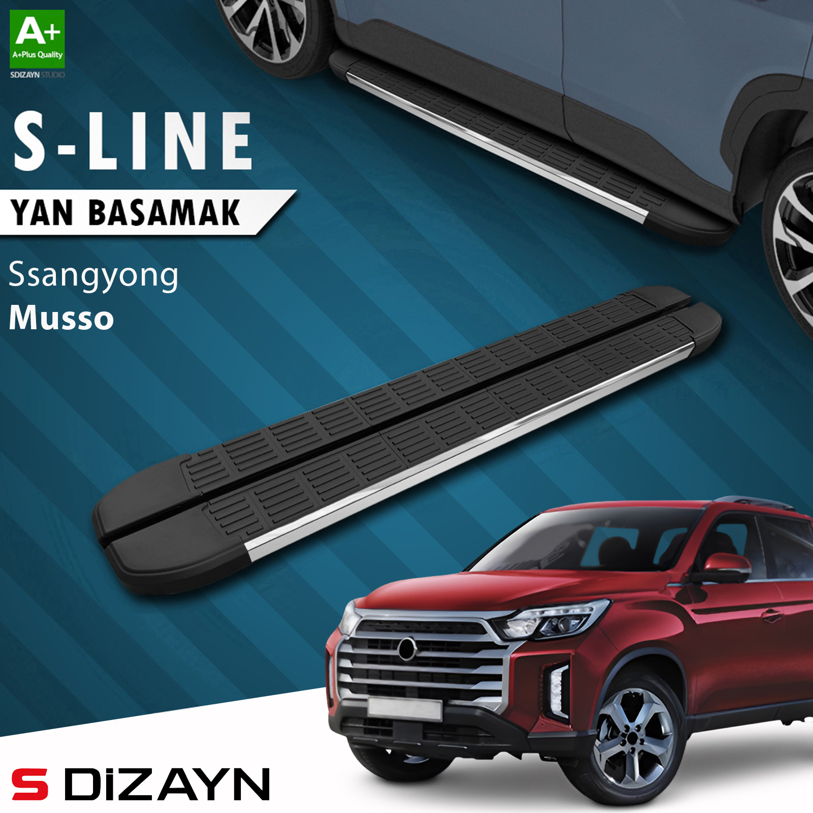 S-Dizayn Ssangyong Musso S-Line Krom Yan Basamak 213 Cm 2018-2026 A+ Kalite 1