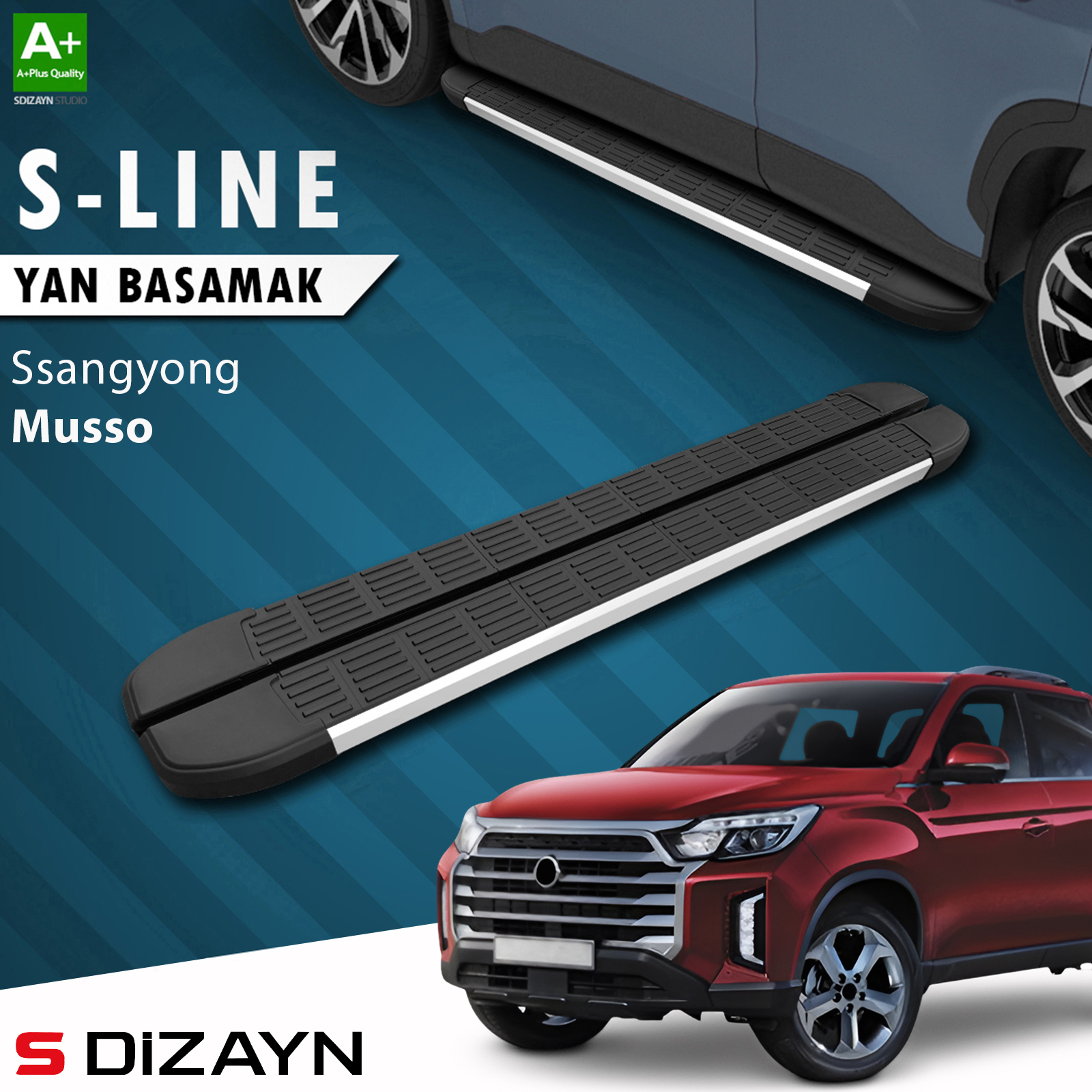 S-Dizayn Ssangyong Musso S-Line Aluminyum Yan Basamak 213 Cm 2018-2026 A+ Kalite 1