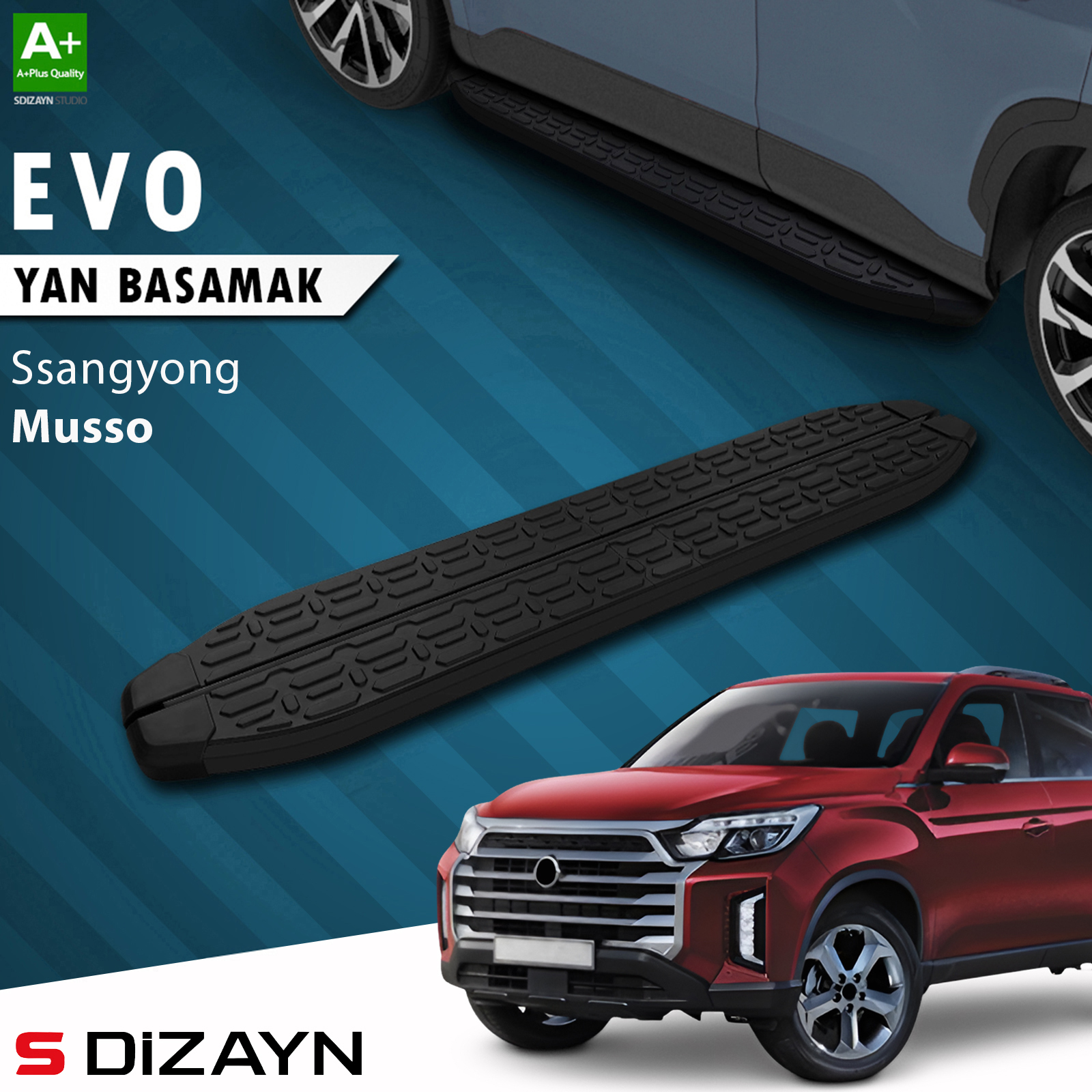 S-Dizayn Ssangyong Musso Evo Siyah Yan Basamak 213 Cm 2018-2026 A+ Kalite 1