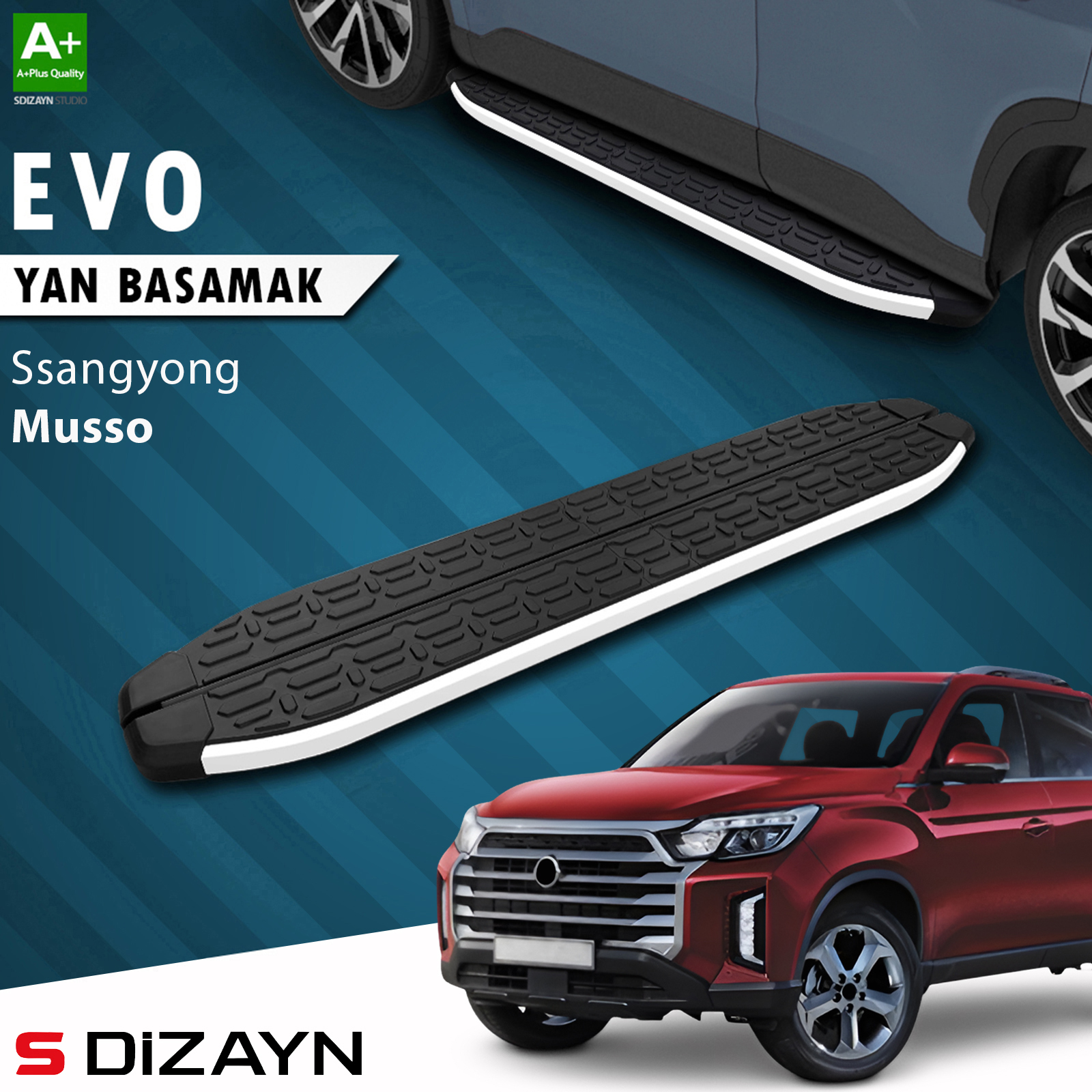 S-Dizayn Ssangyong Musso Evo Aluminyum Yan Basamak 213 Cm 2018-2026 A+ Kalite 1